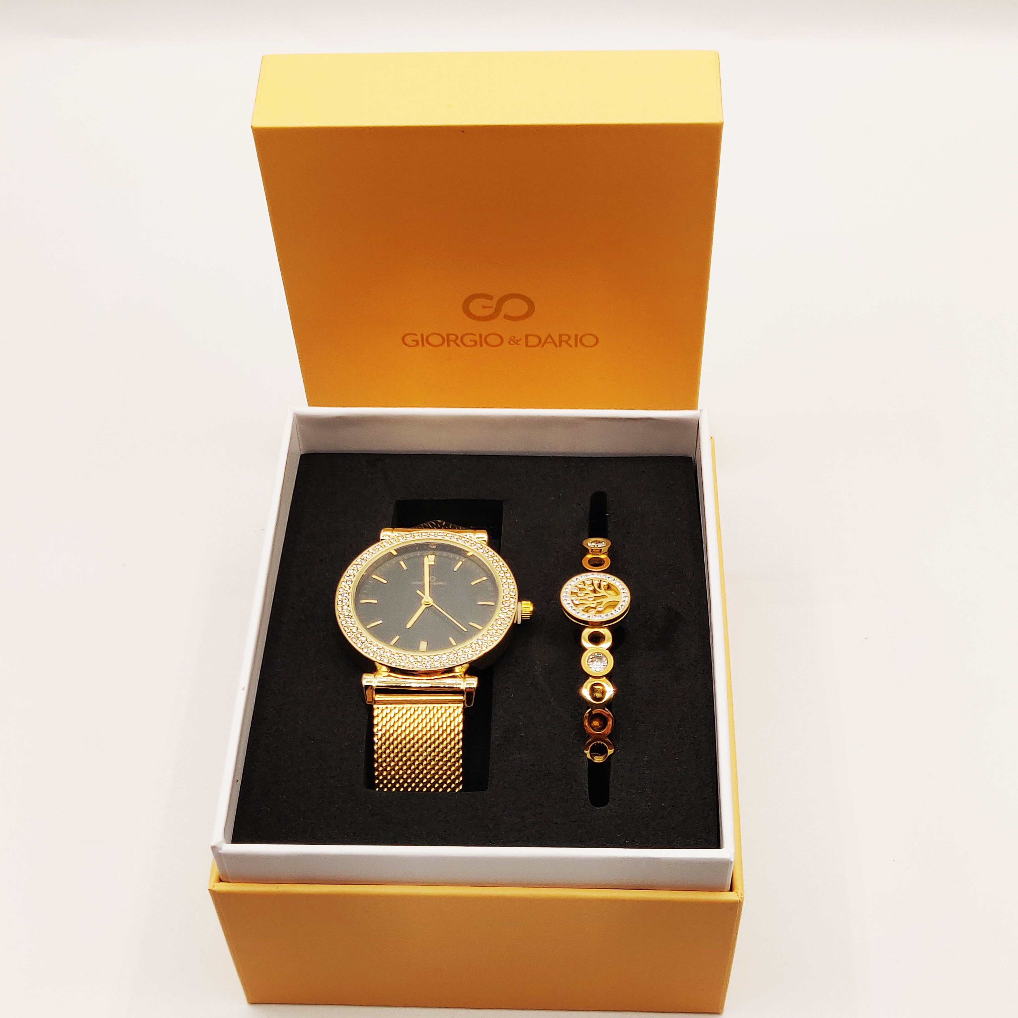 Coffret Montre Giorgio & Dario 6314 Fond Noir avec Bracelet Rigide Chaîne Eden