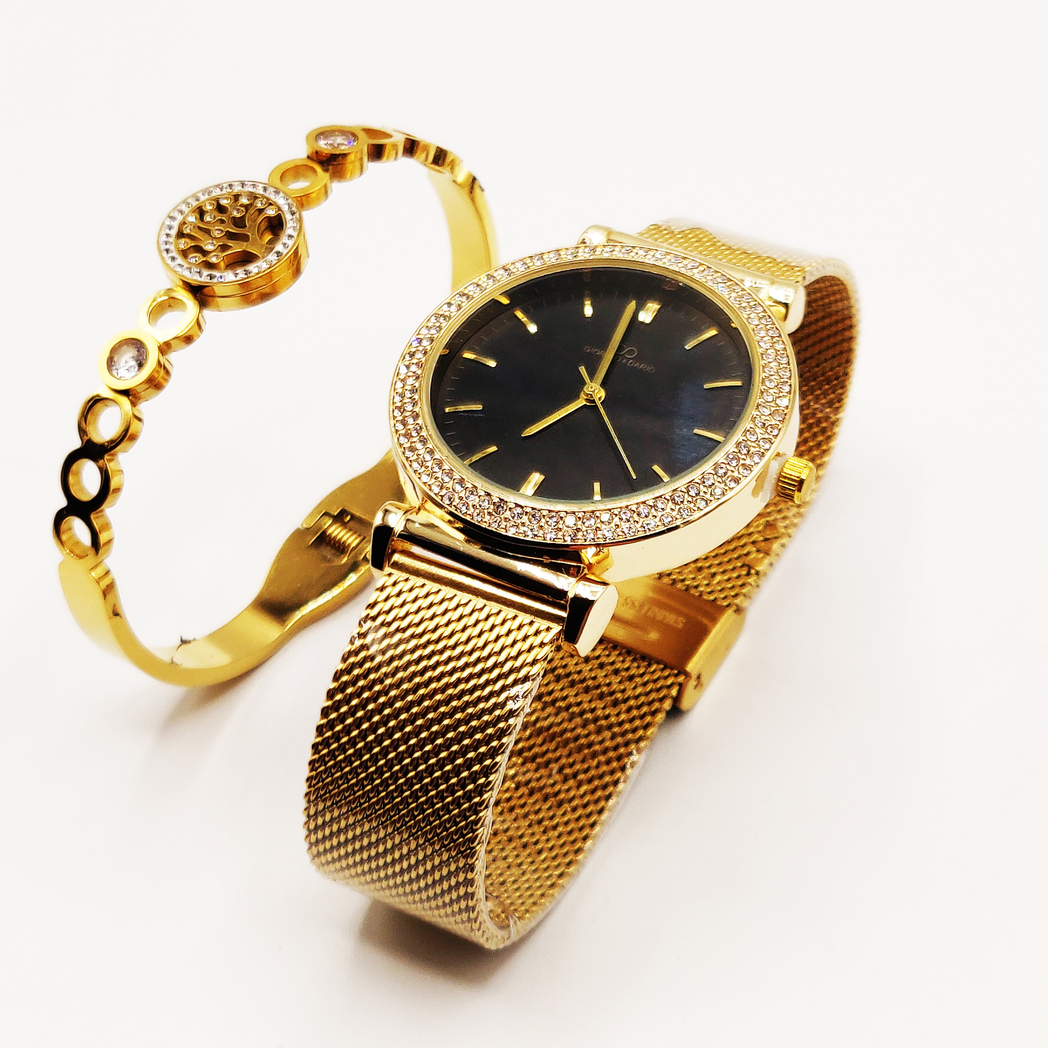 Coffret Montre Giorgio & Dario 6314 Fond Noir avec Bracelet Rigide Chaîne Eden