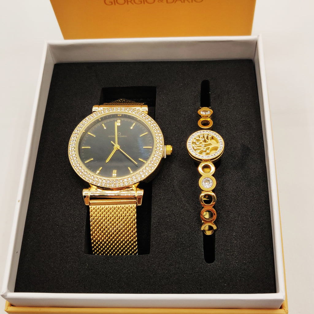Coffret Montre Giorgio & Dario 6314 Fond Noir avec Bracelet Rigide Chaîne Eden