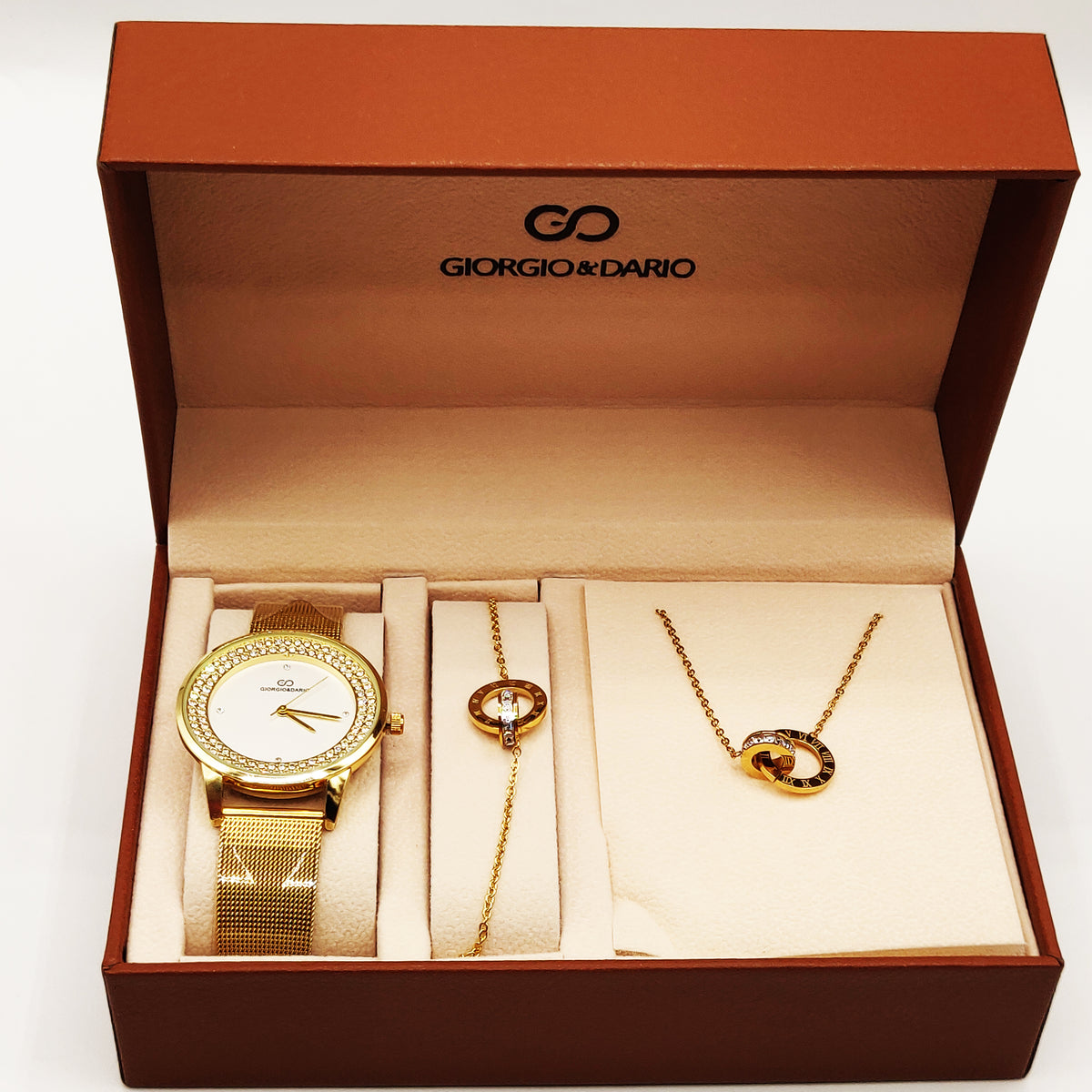 Coffret Montre Giorgio & Dario 6357 Fond Blanc avec Collier et Bracelet Romain Cercle