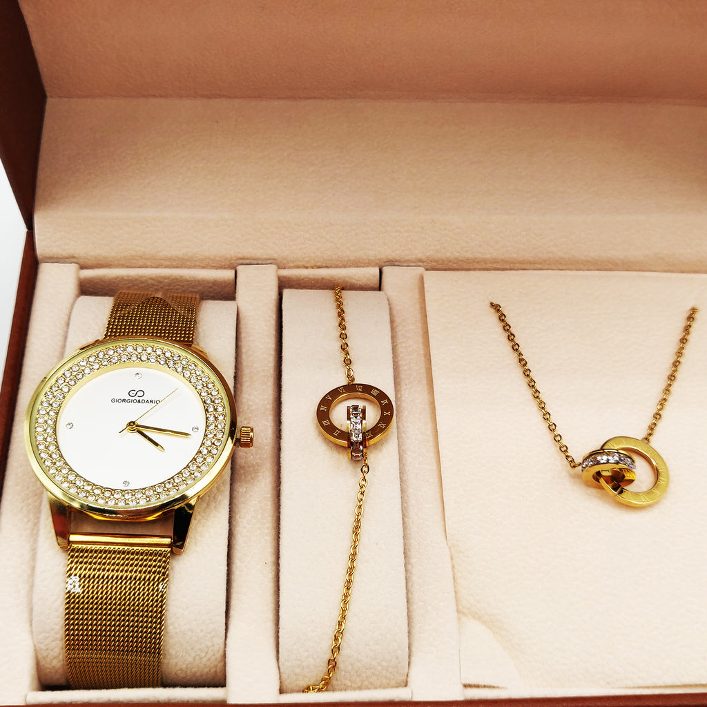 Coffret Montre Giorgio & Dario 6357 Fond Blanc avec Collier et Bracelet Romain Cercle