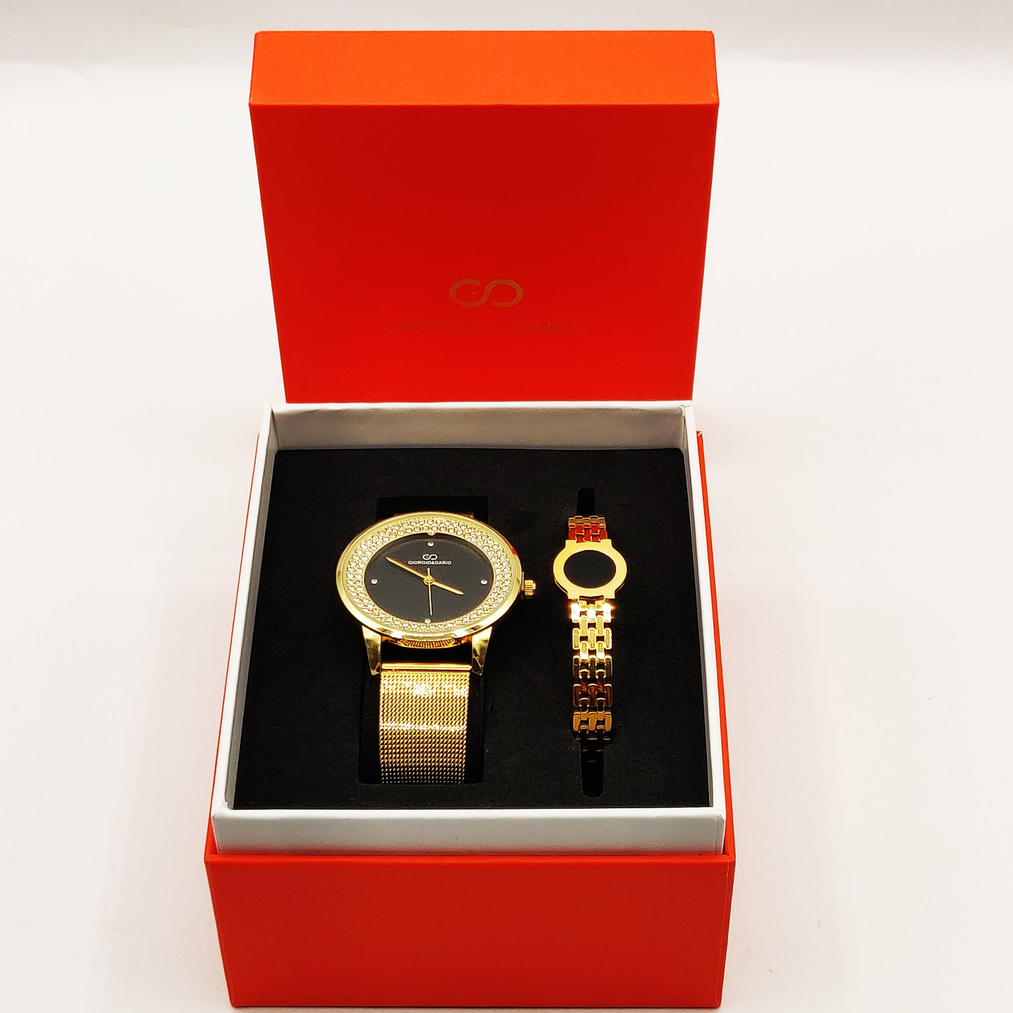 Coffret Montre Giorgio & Dario 6357 Fond Noir avec Bracelet Rigide Chaîne Romain