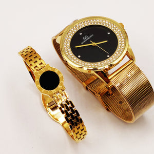 Coffret Montre Giorgio & Dario 6357 Fond Noir avec Bracelet Rigide Chaîne Romain