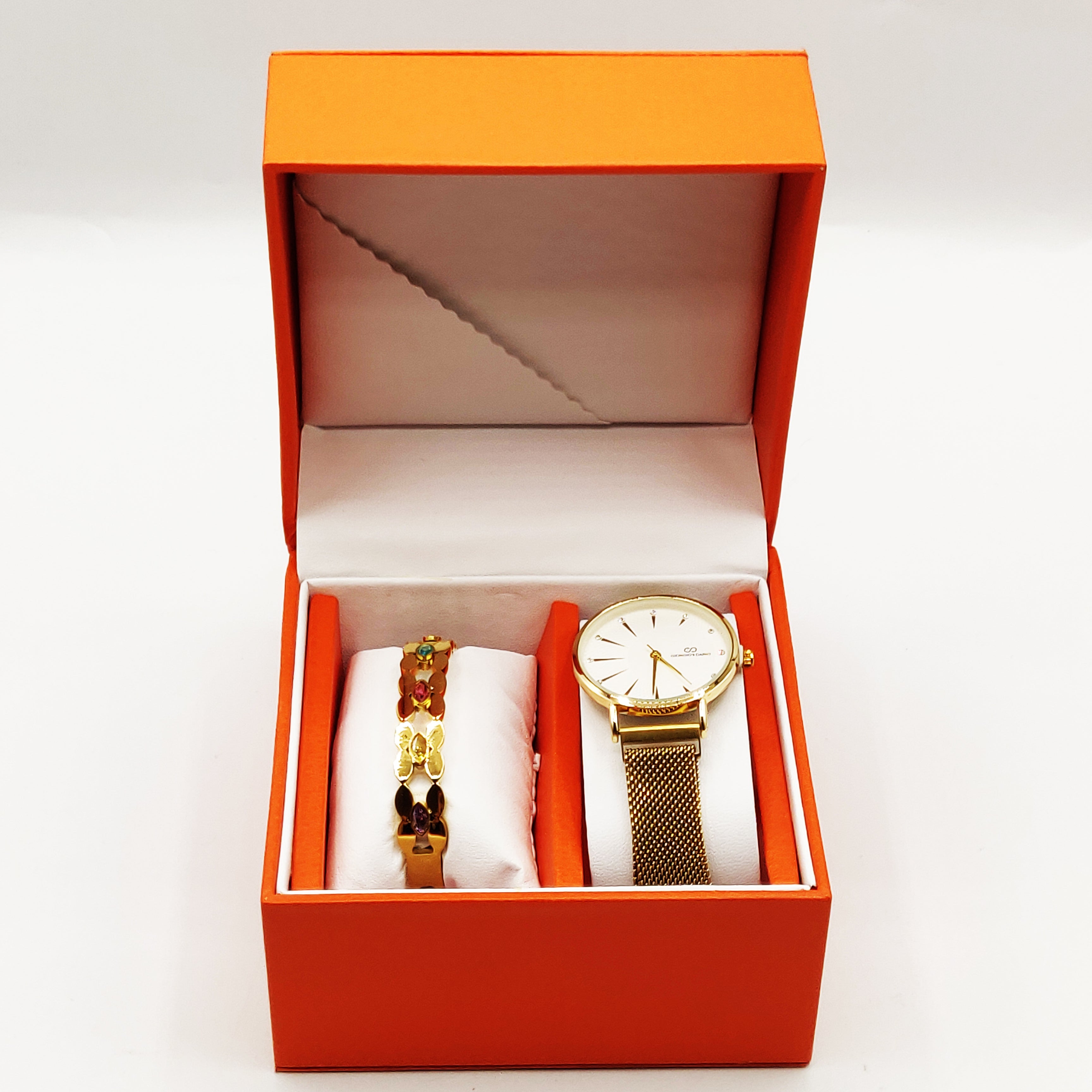 Coffret Montre Giorgio & Dario EU5691 avec Bracelet Rigide Cristaux Ovales Multicolores