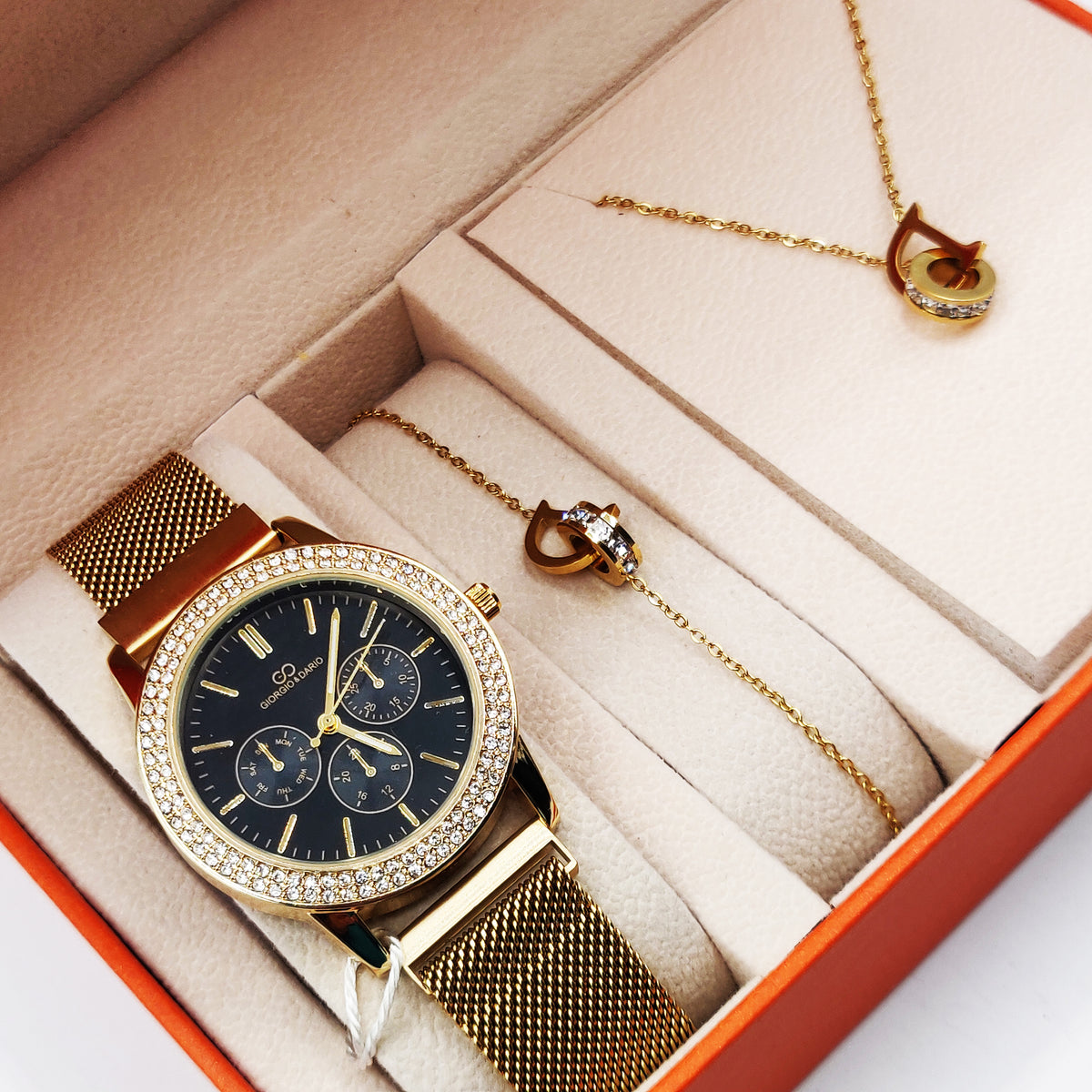 Coffret Montre Giorgio & Dario EU5944 Fond Noir avec Collier et Bracelet D Luxe