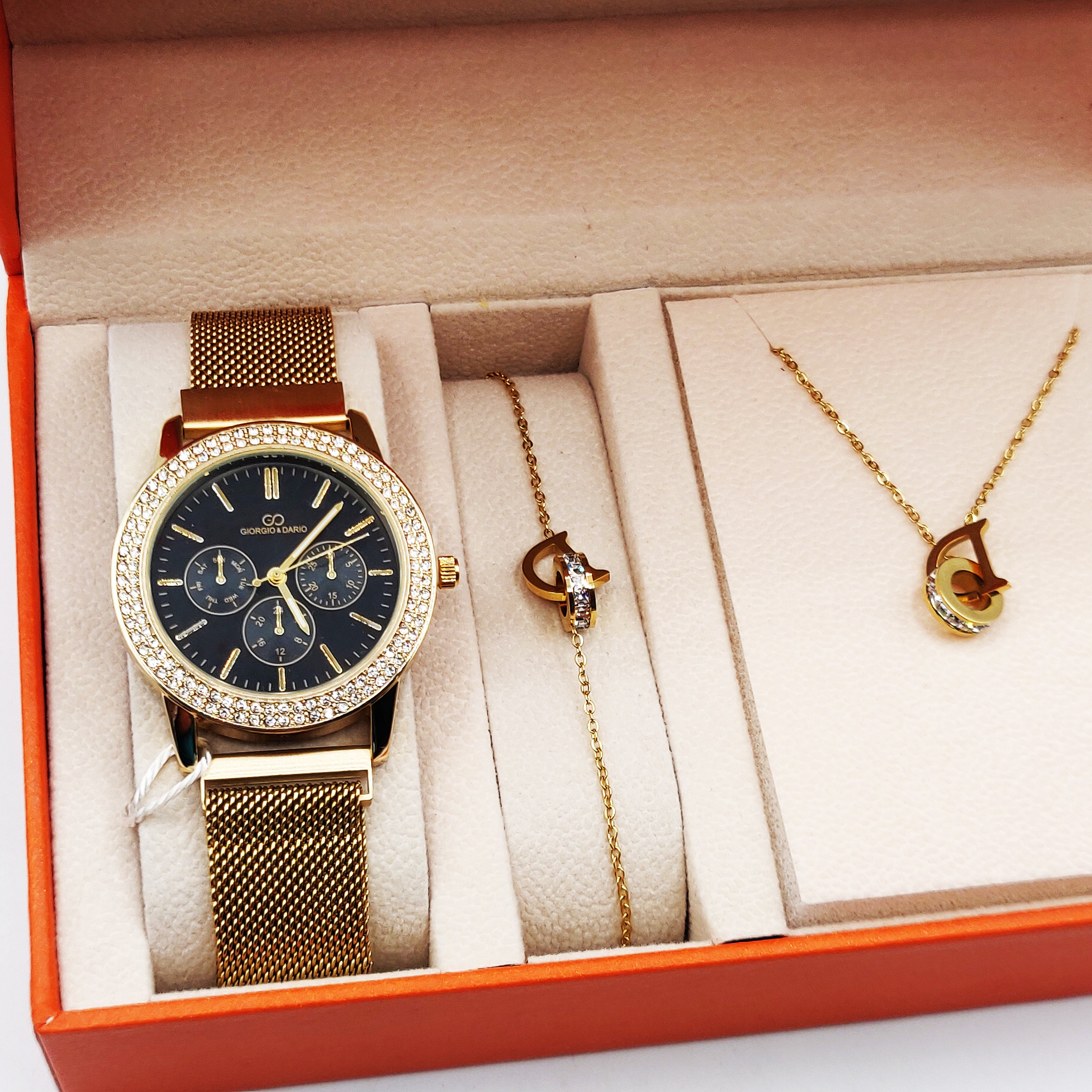 Coffret Montre Giorgio & Dario EU5944 Fond Noir avec Collier et Bracelet D Luxe