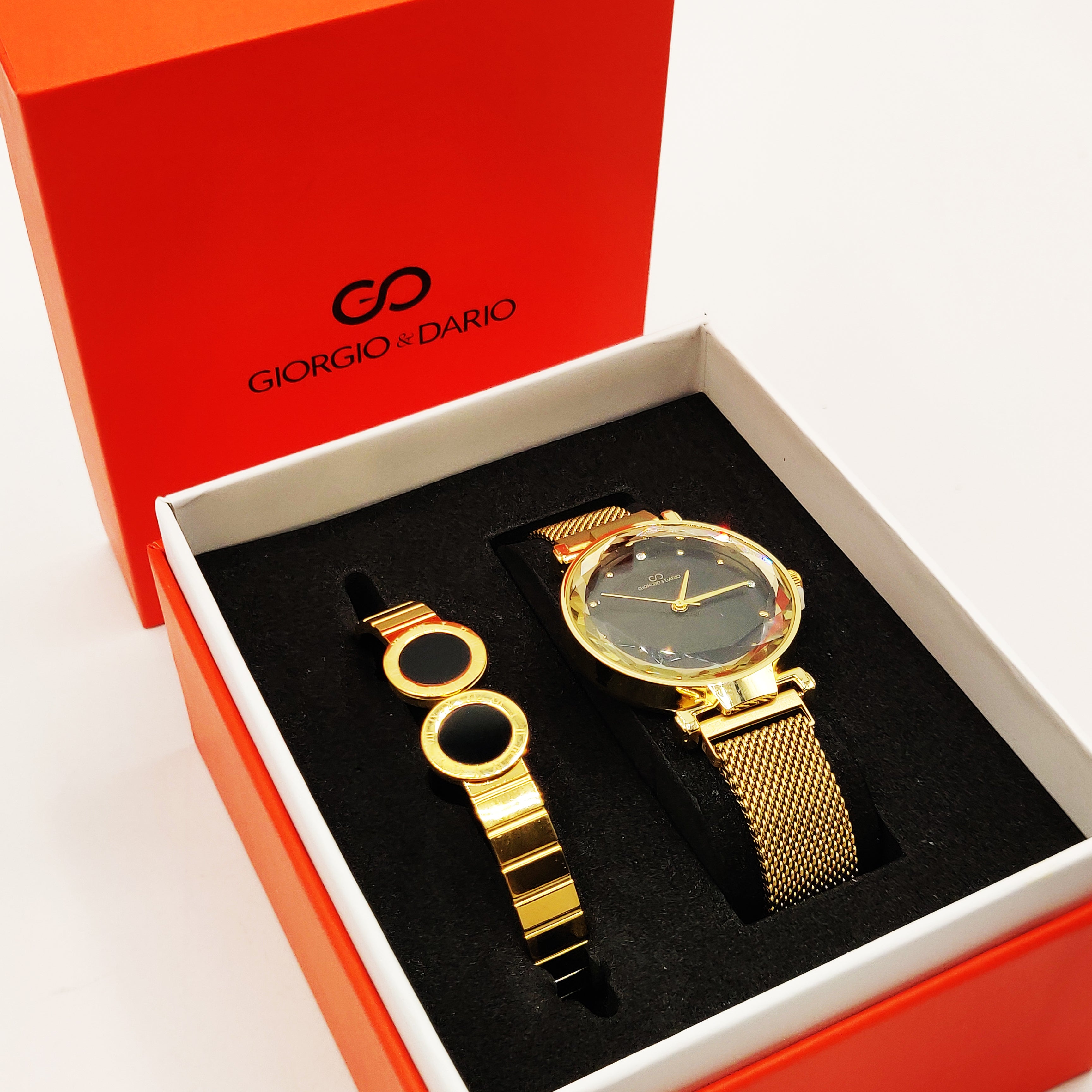 Coffret Giorgio & Dario EU6135 Fond Noir avec Bracelet Rigide Romain Double