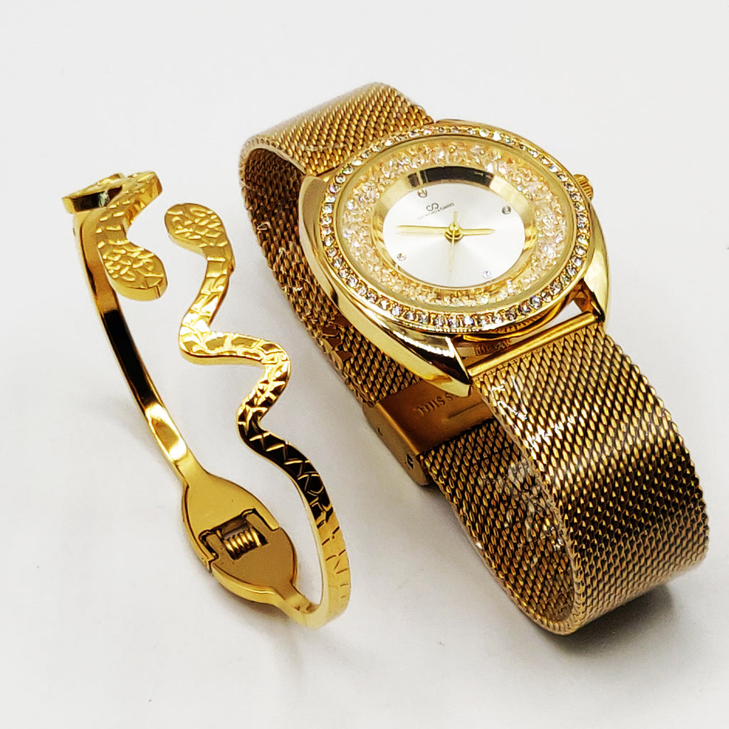 Coffret Montre Giorgio & Dario EU6310 Fond Blanc avec Bracelet Rigide Serpent Luxe