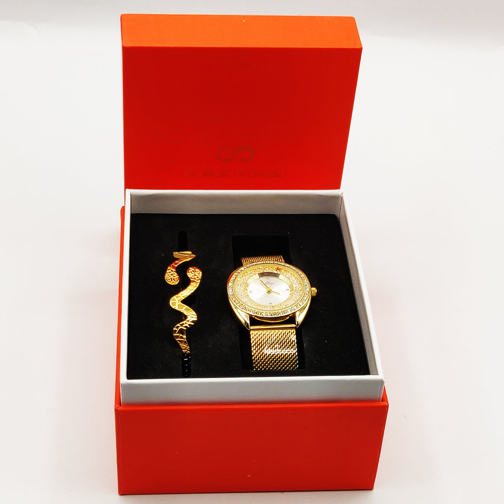 Coffret Montre Giorgio & Dario EU6310 Fond Blanc avec Bracelet Rigide Serpent Luxe