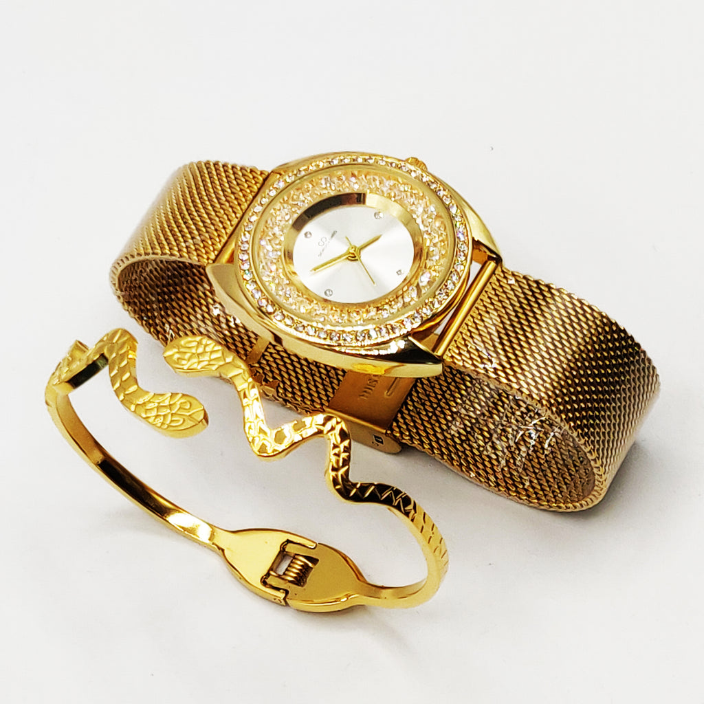 Coffret Montre Giorgio & Dario EU6310 Fond Blanc avec Bracelet Rigide Serpent Luxe