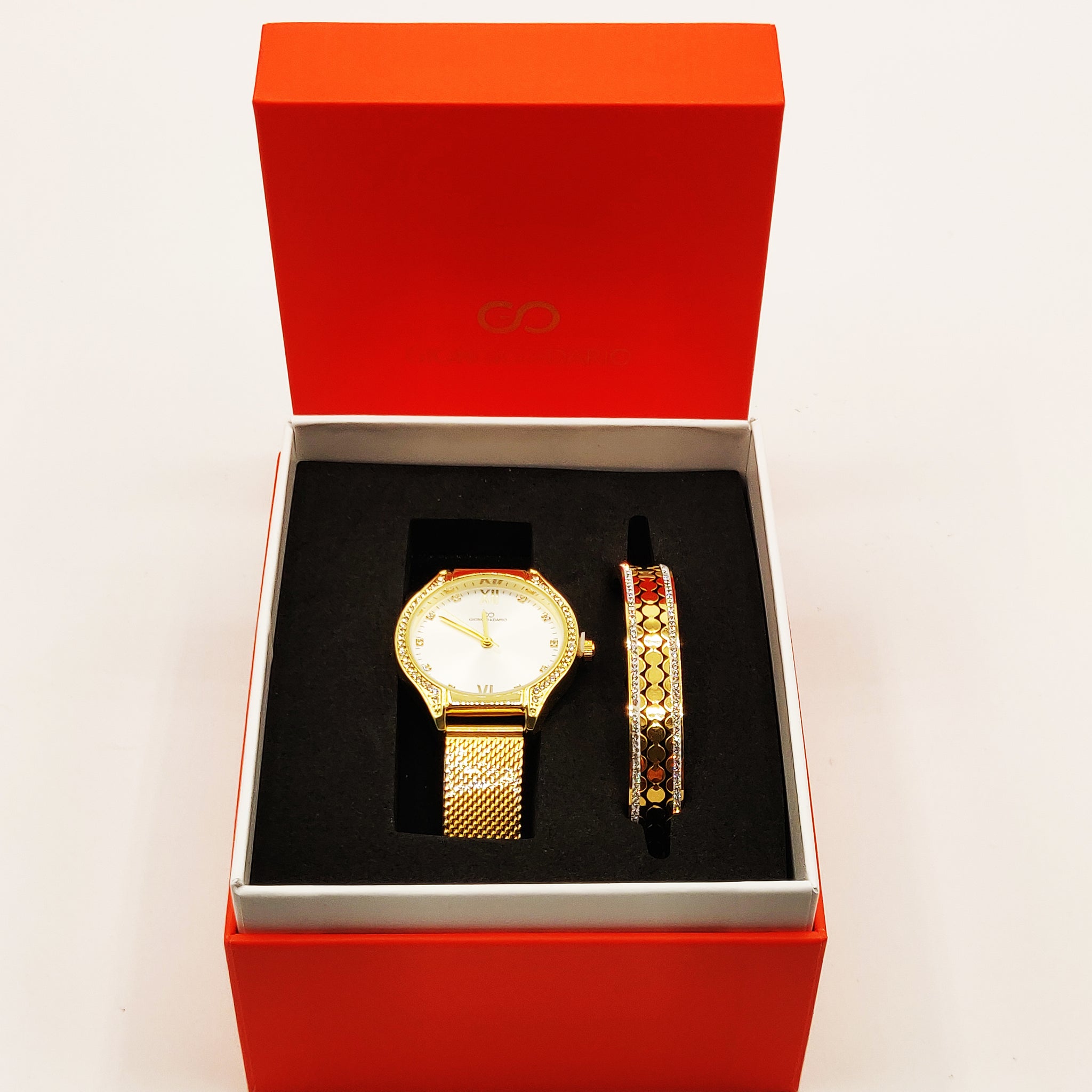 Coffret Giorgio & Dario EU6336 Fond Blanc avec Bracelet Rigide Chic Cristaux