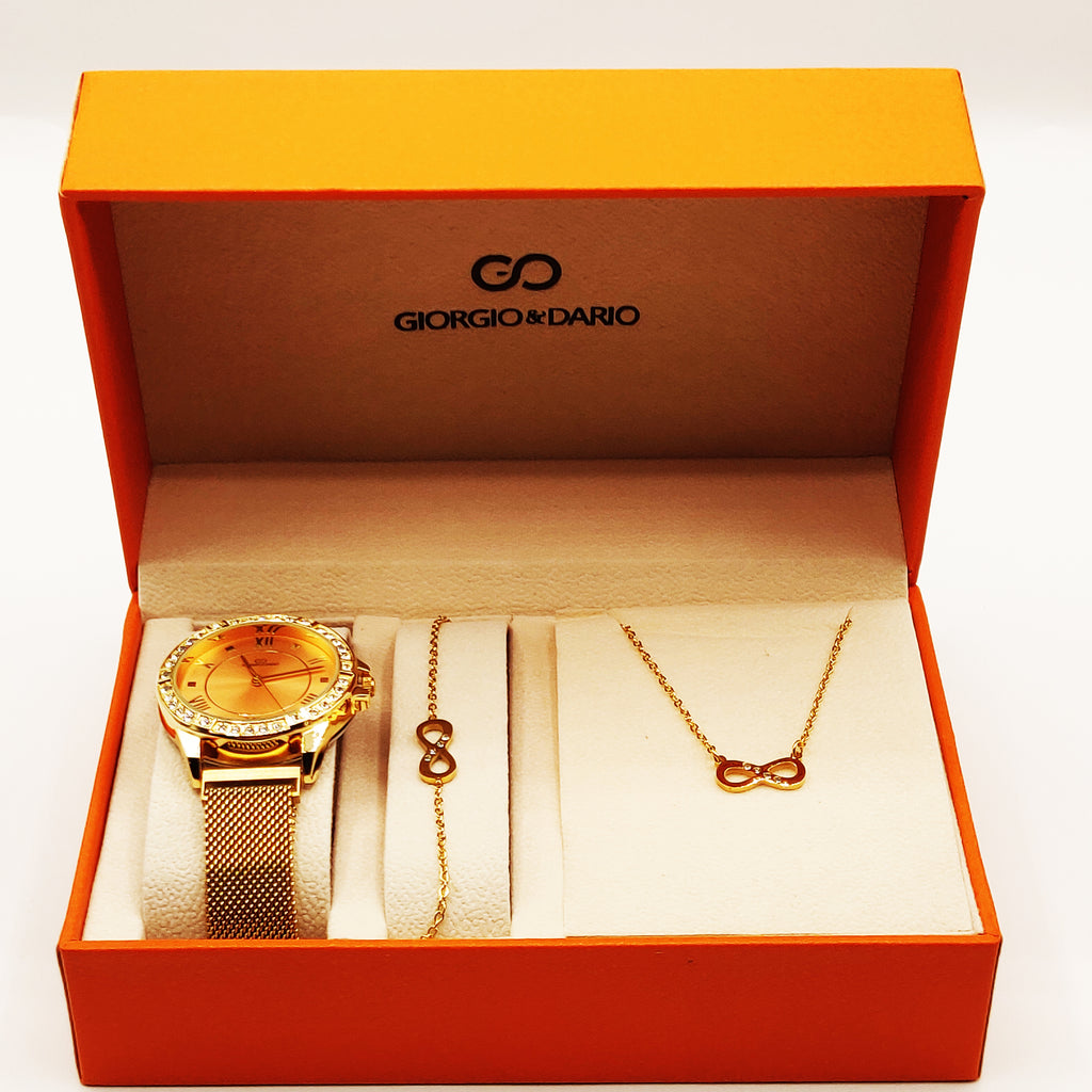 Coffret Giorgio & Dario EU6384 Fond Doré avec Collier et Bracelet Infinity Cristaux