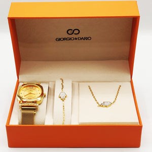 Coffret Montre Giorgio & Dario EU6387 Fond Doré avec Collier et Bracelet Main de Fatma Cristaux