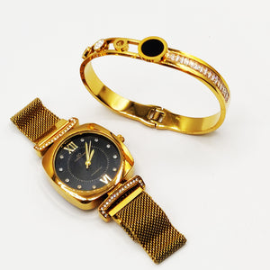 Coffret Montre Giorgio & Dario EU6387 Fond Noir avec Bracelet Rigide Romain Cristaux Luxe