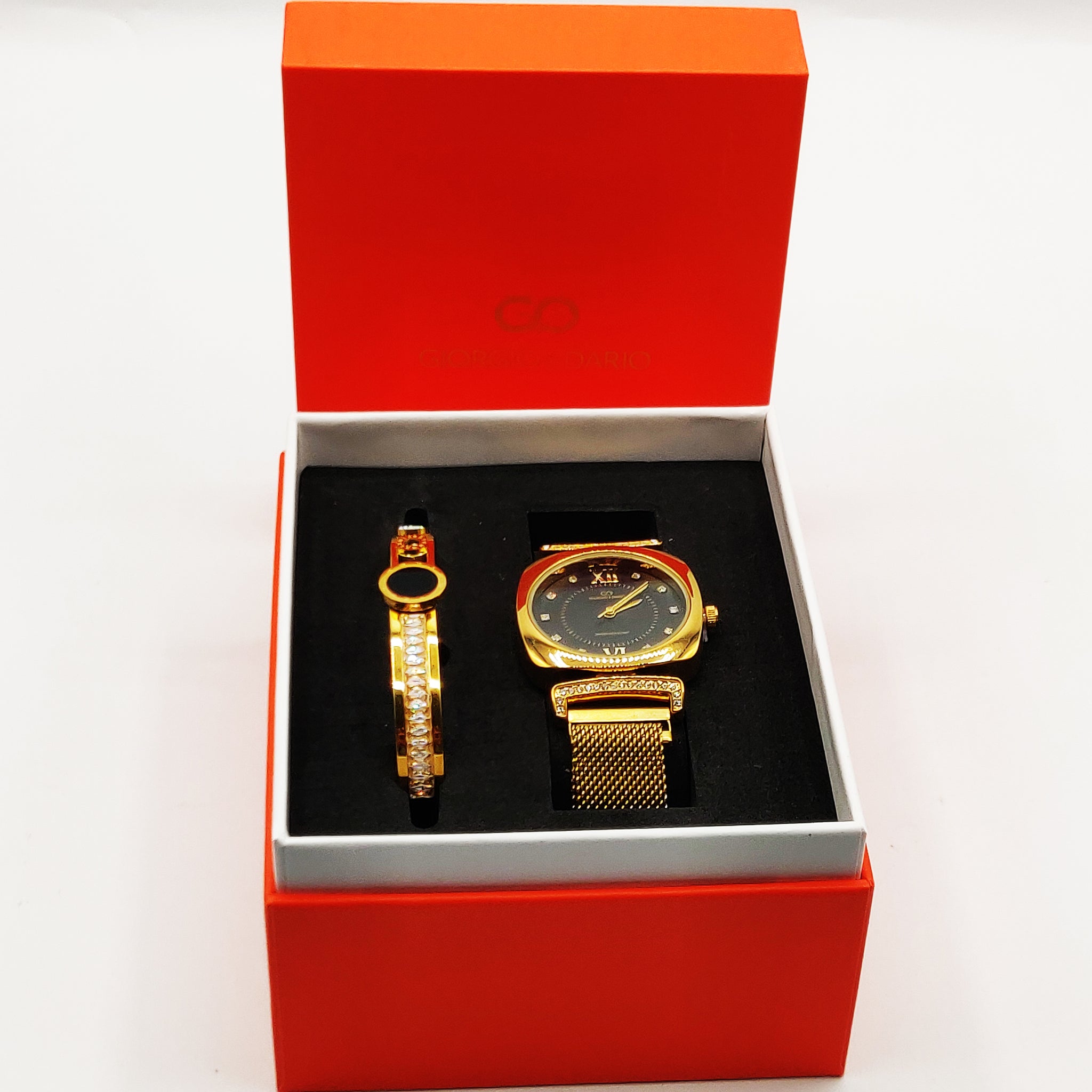 Coffret Montre Giorgio & Dario EU6387 Fond Noir avec Bracelet Rigide Romain Cristaux Luxe