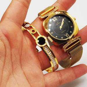 Coffret Montre Giorgio & Dario EU6387 Fond Noir avec Bracelet Rigide Romain Cristaux Luxe