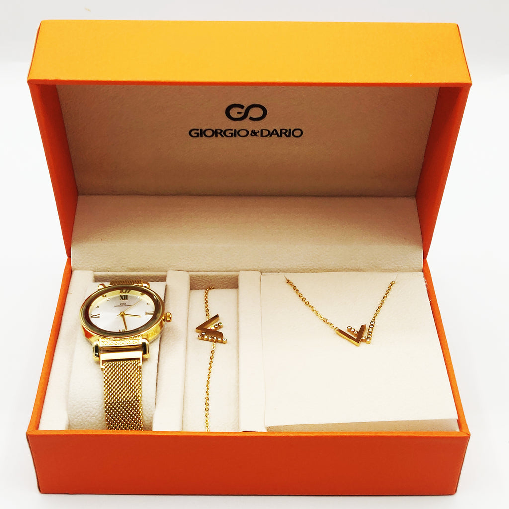 Coffret Giorgio & Dario EU6408 Fond Blanc avec Collier et Bracelet Double V
