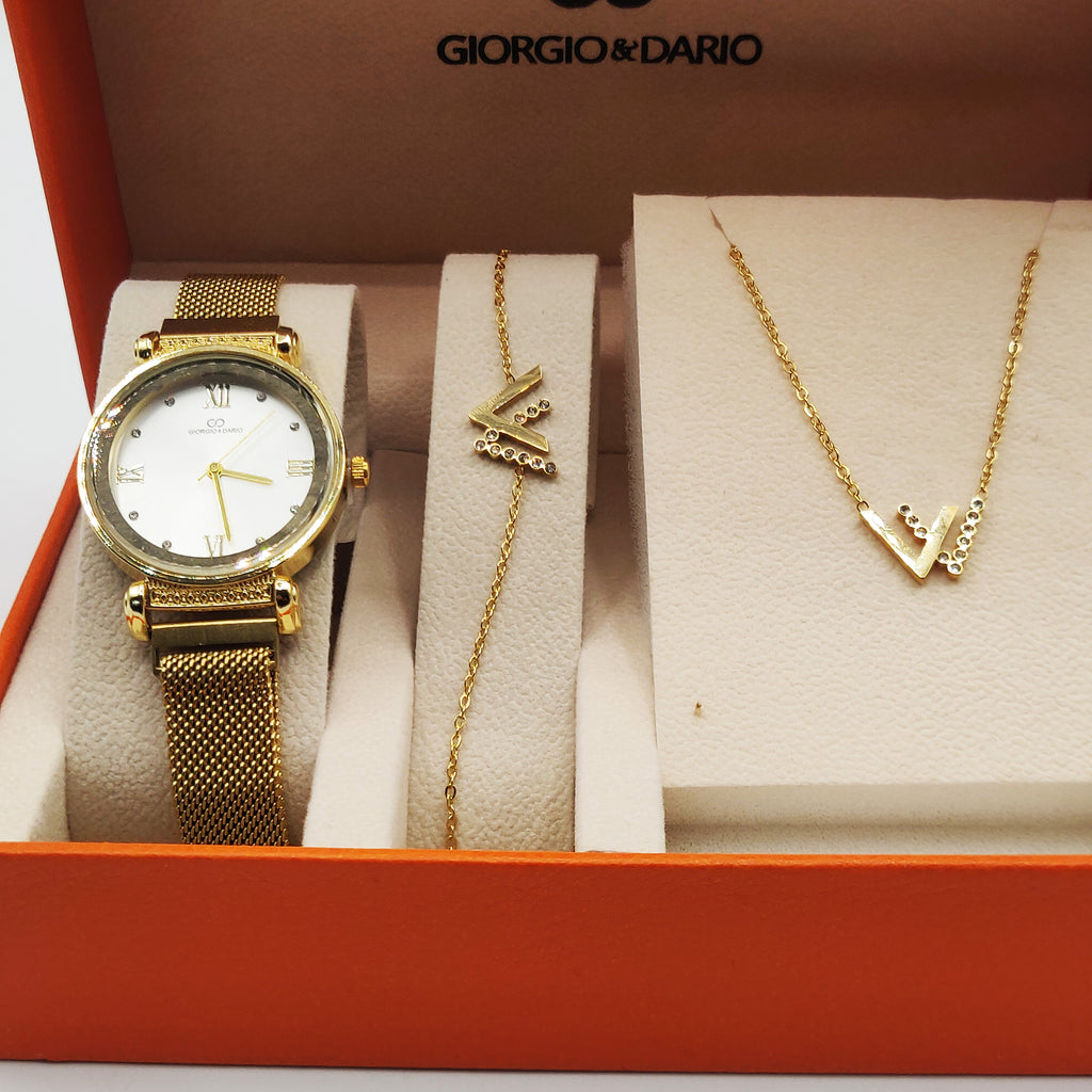 Coffret Giorgio & Dario EU6408 Fond Blanc avec Collier et Bracelet Double V