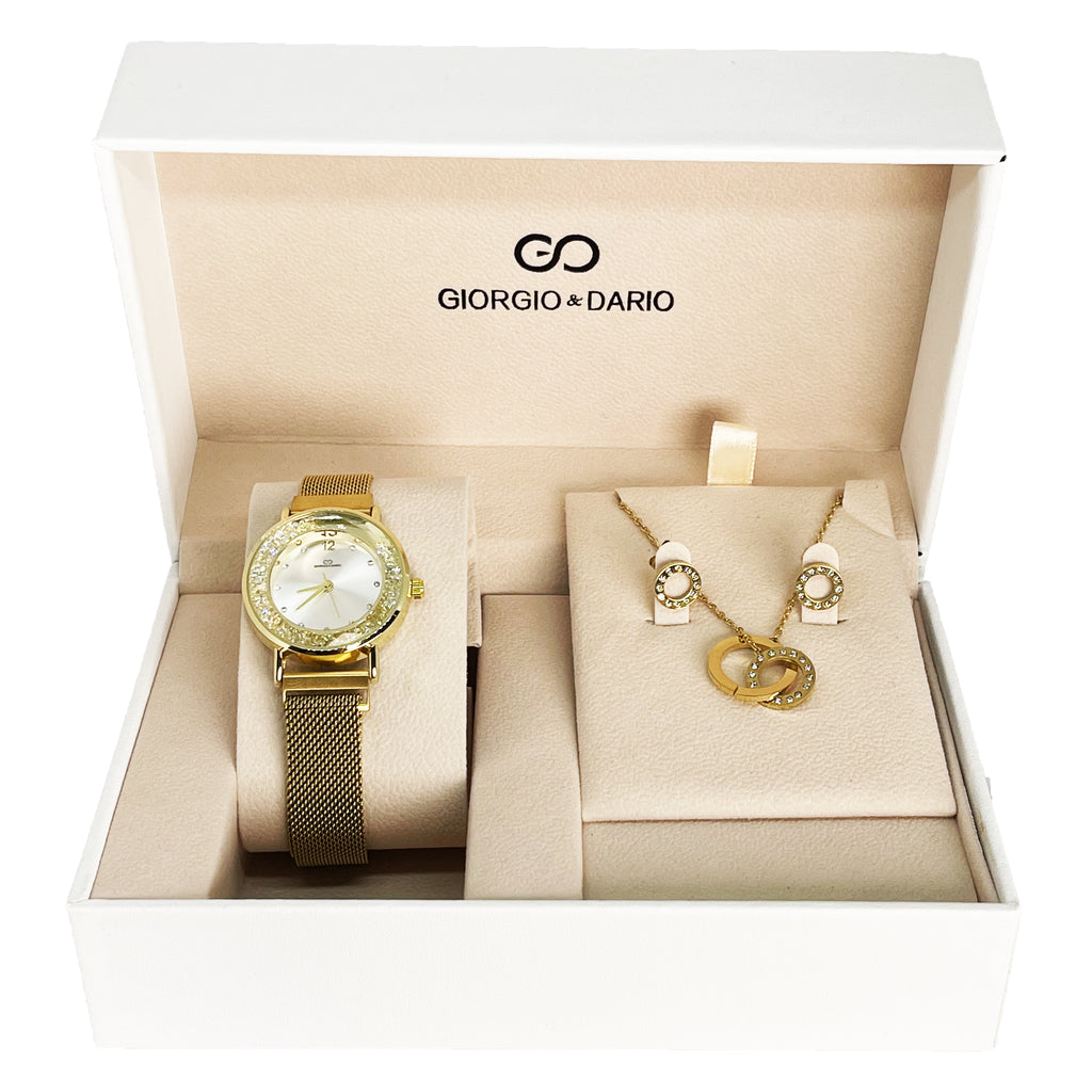 Coffret Montre Giorgio & Dario GDM200721 avec Collier et Boucles d'oreilles Cercles Cristaux