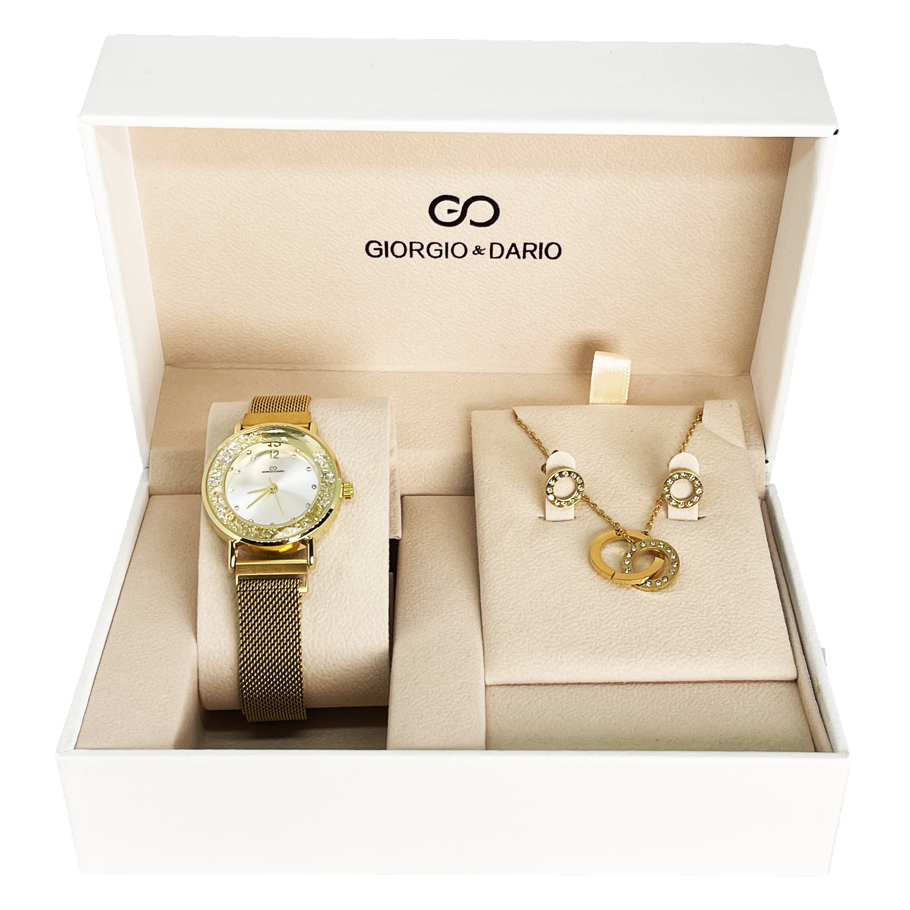Coffret Montre Giorgio & Dario GDM200721 avec Collier et Boucles d'oreilles Cercles Cristaux