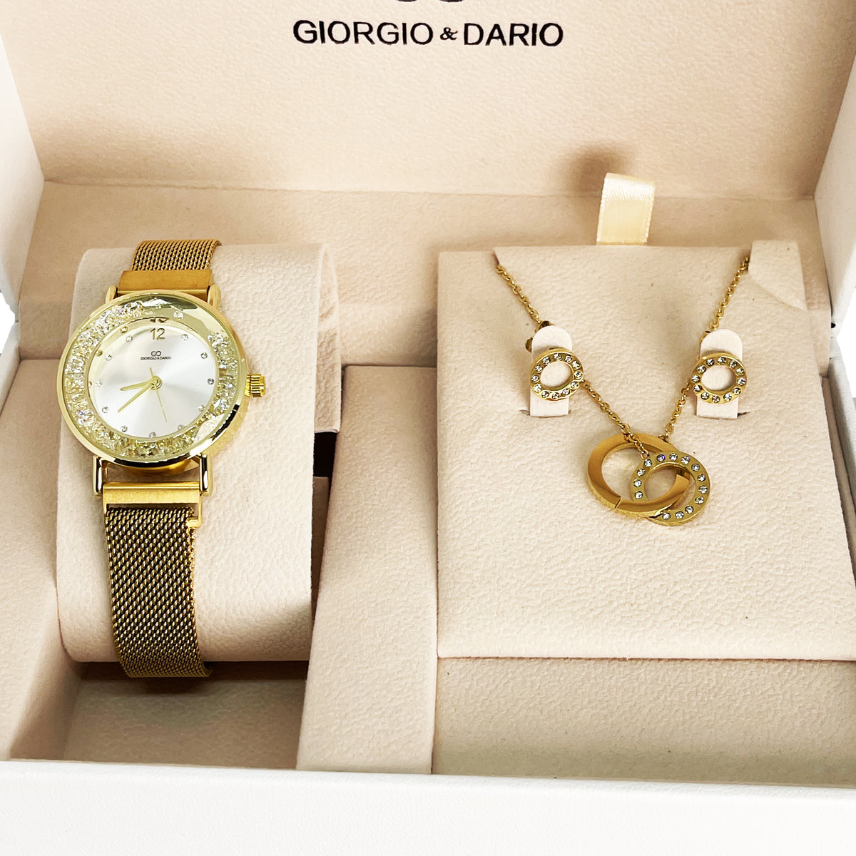 Coffret Montre Giorgio & Dario GDM200721 avec Collier et Boucles d'oreilles Cercles Cristaux