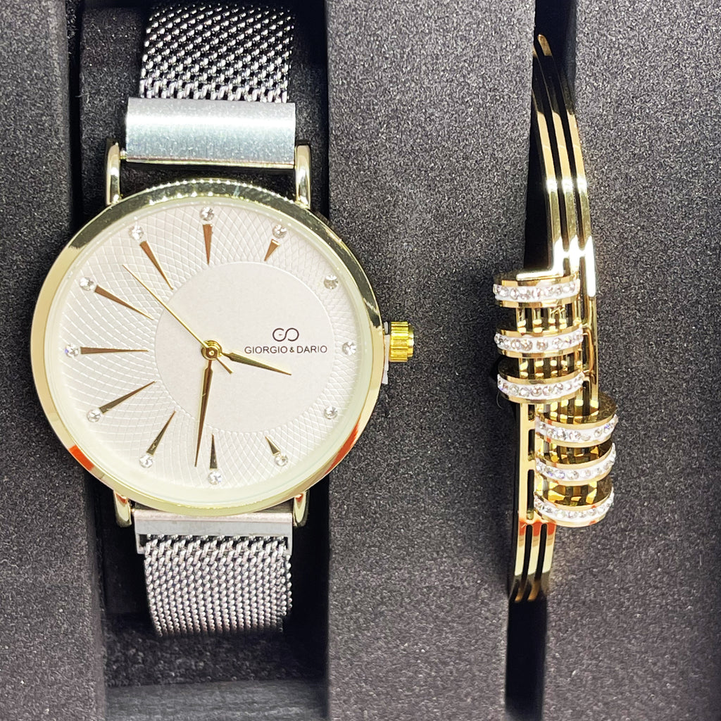 Coffret Montre Giorgio & Dario GDM200726 avec Bracelet 6 Cercles Cristaux