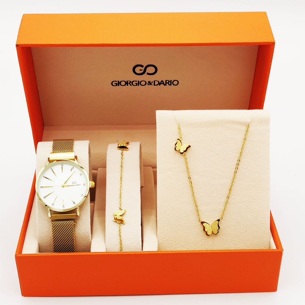 Coffret Montre Giorgio & Dario GDM200726 avec Collier et Bracelet Papillons