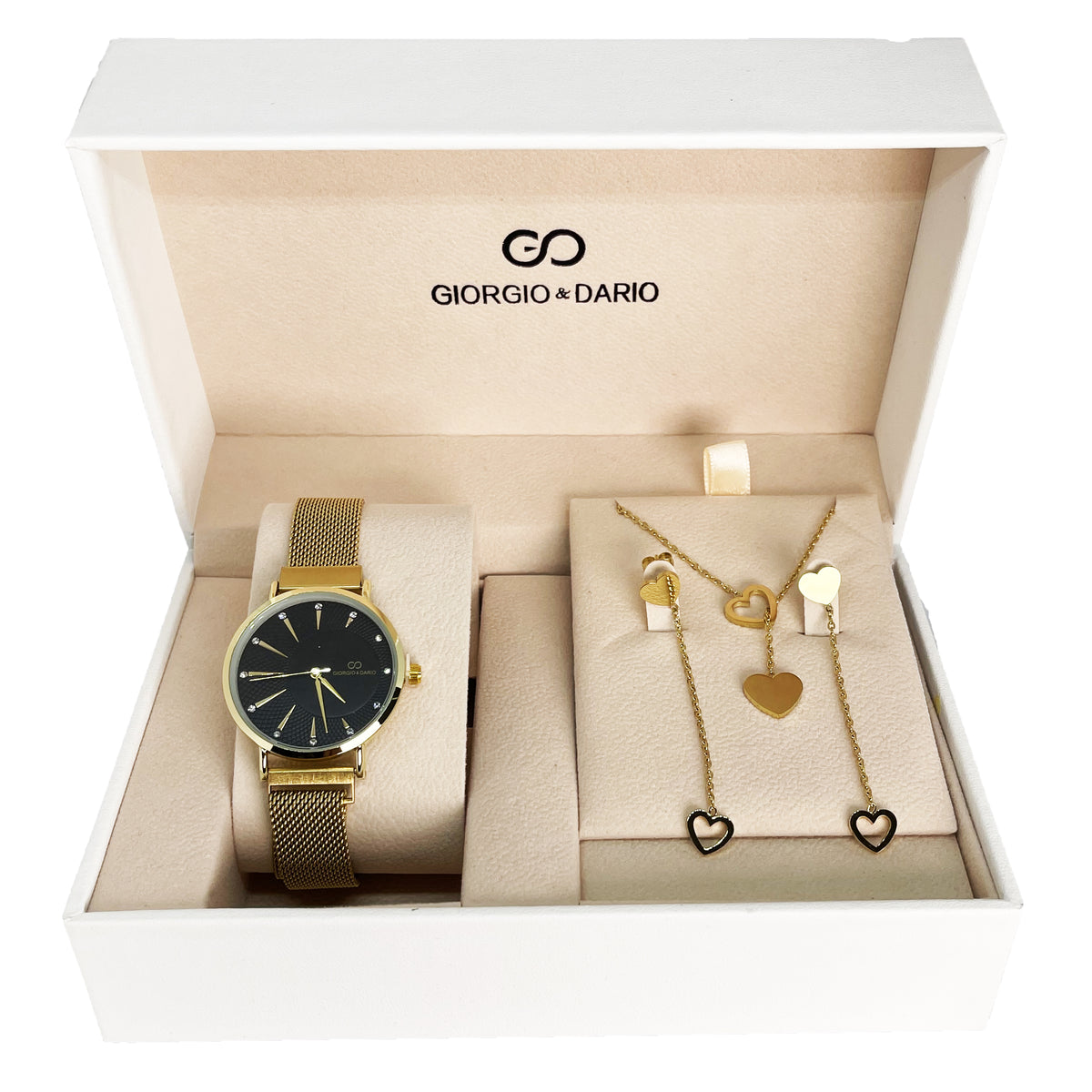 Coffret Montre Giorgio & Dario GDM200726 avec Collier et Boucles d'oreilles Coeurs Pendus