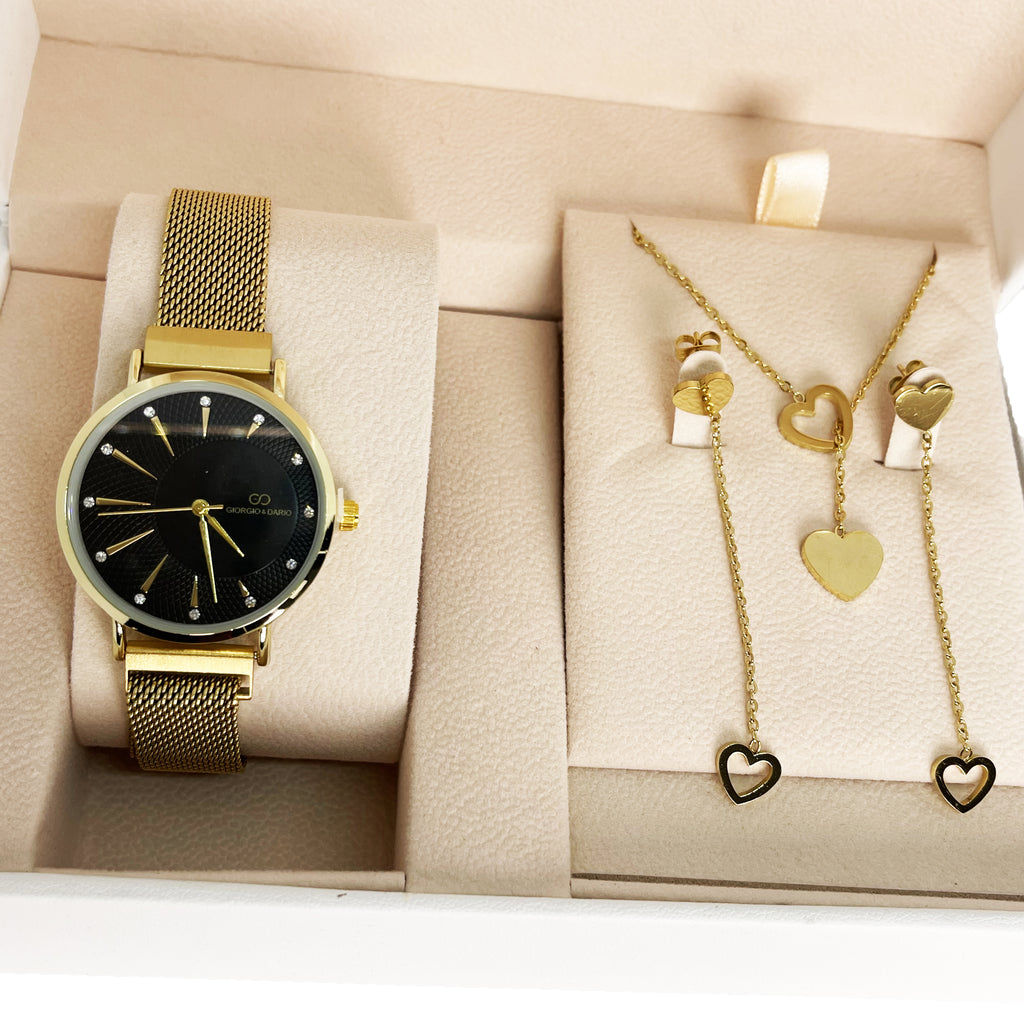 Coffret Montre Giorgio & Dario GDM200726 avec Collier et Boucles d'oreilles Coeurs Pendus