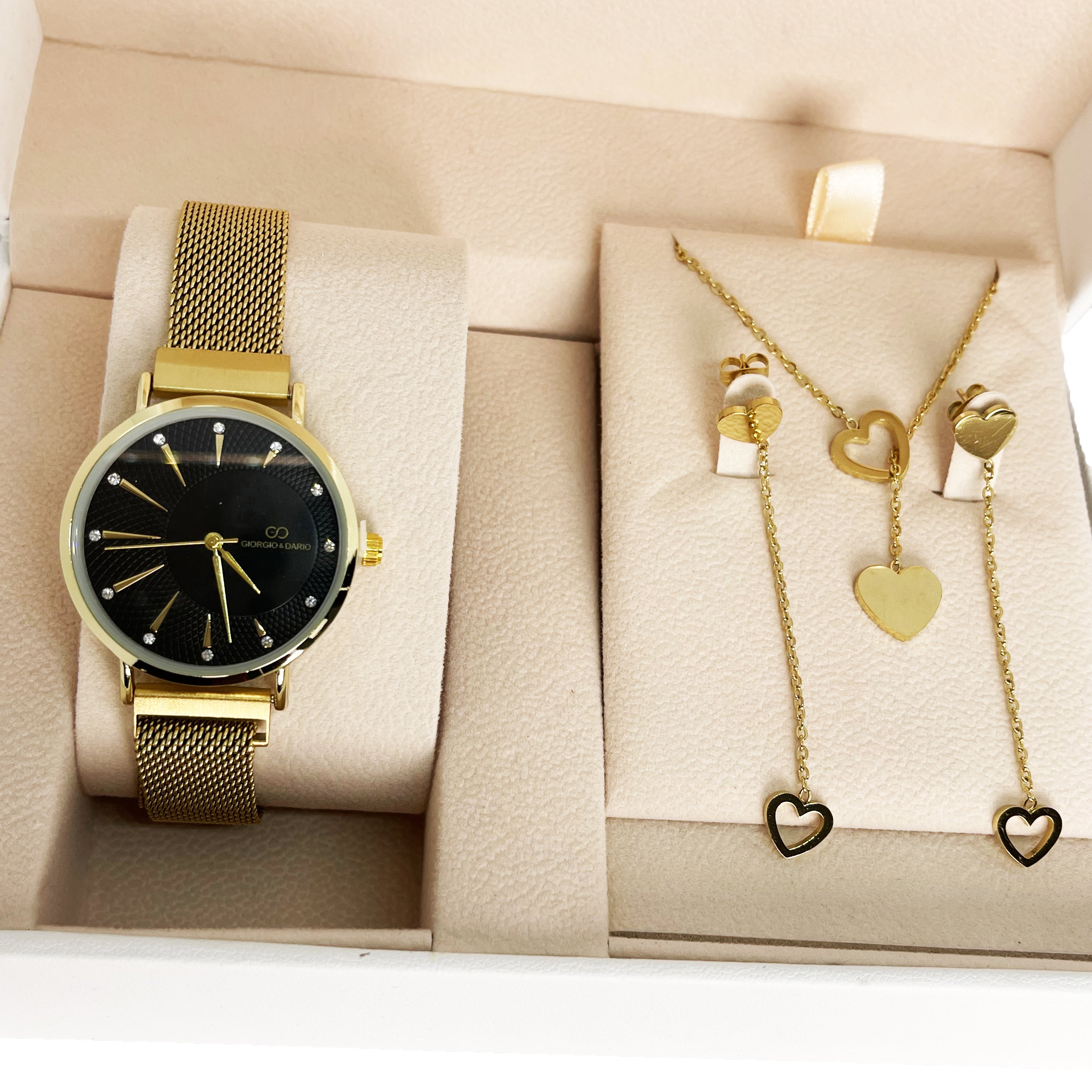 Coffret Montre Giorgio & Dario GDM200726 avec Collier et Boucles d'oreilles Coeurs Pendus