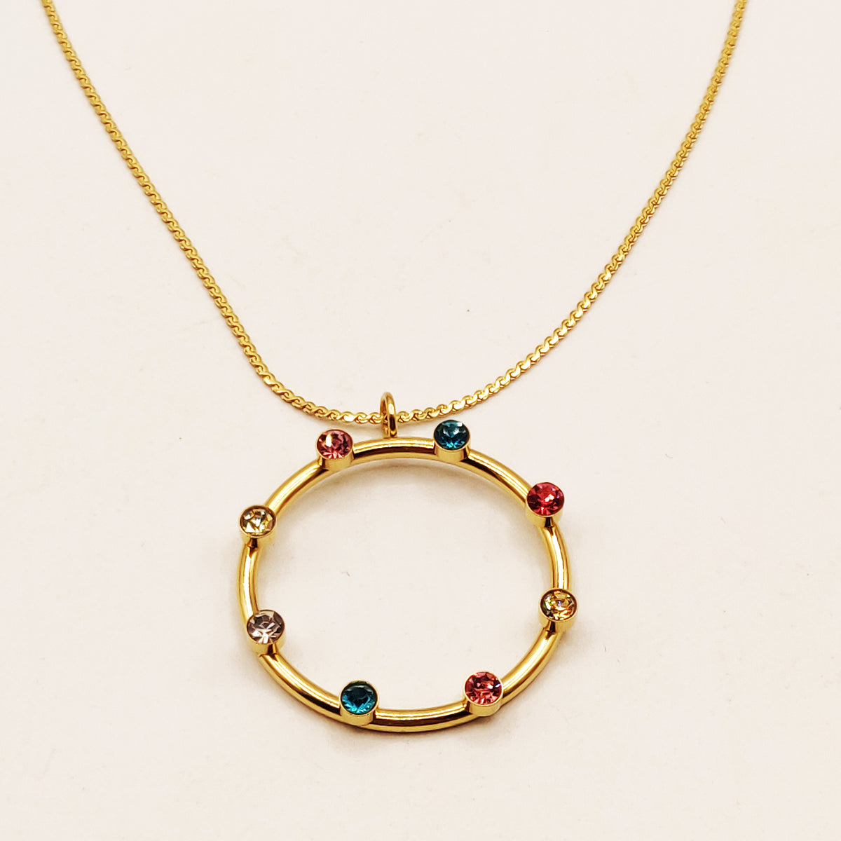 Collier Anneau Cristaux Multicolores Luxe