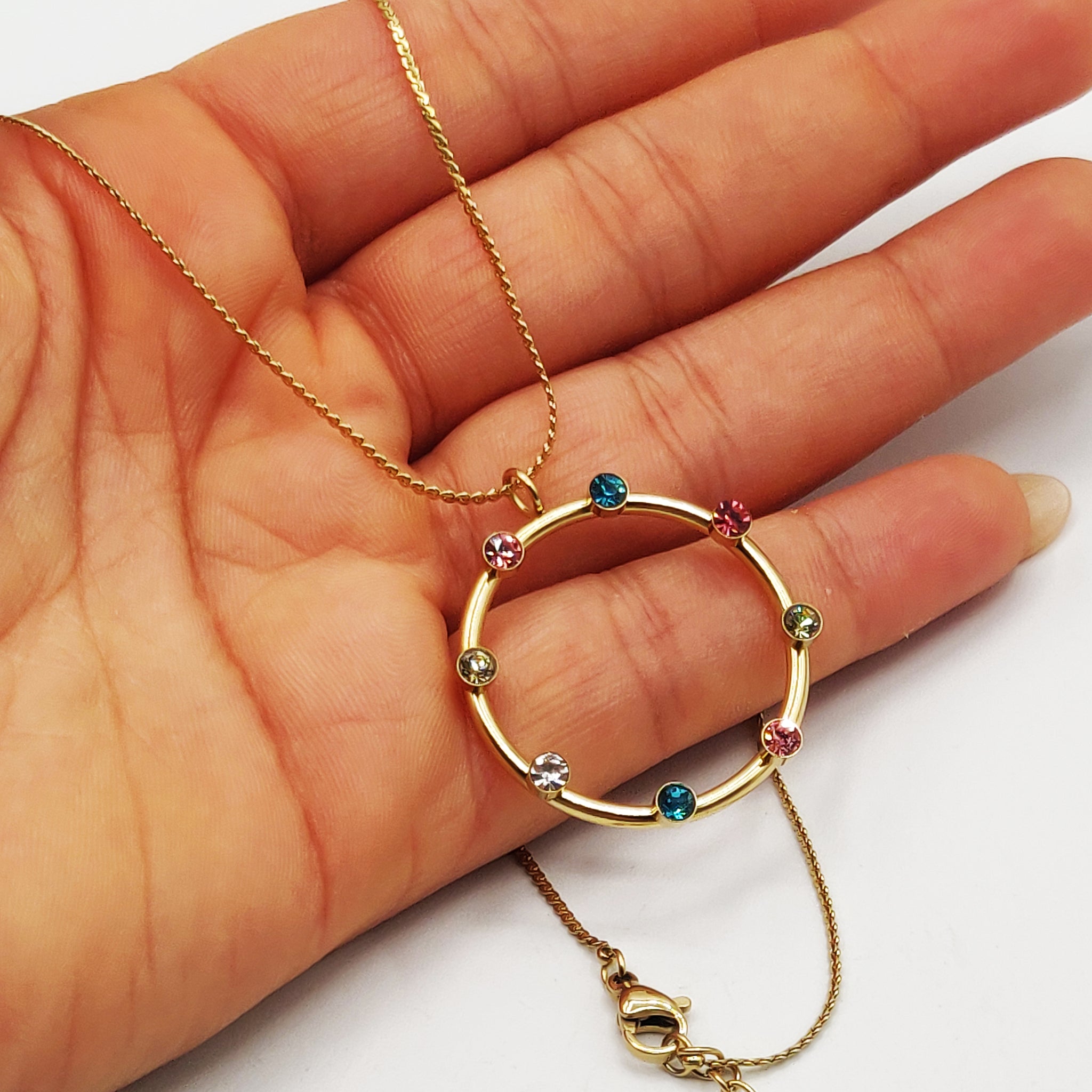 Collier Anneau Cristaux Multicolores Luxe