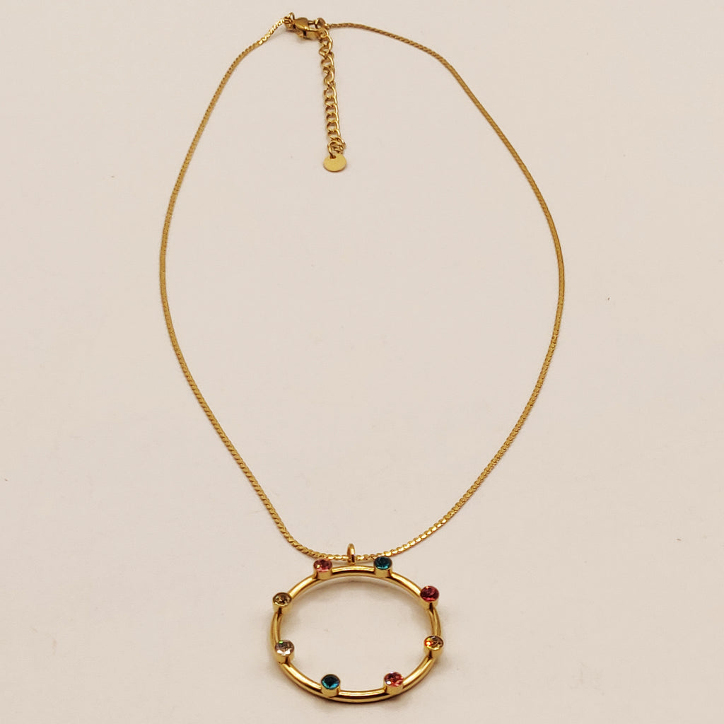 Collier Anneau Cristaux Multicolores Luxe