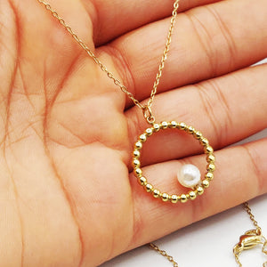 Collier Anneau et Perle Blanche