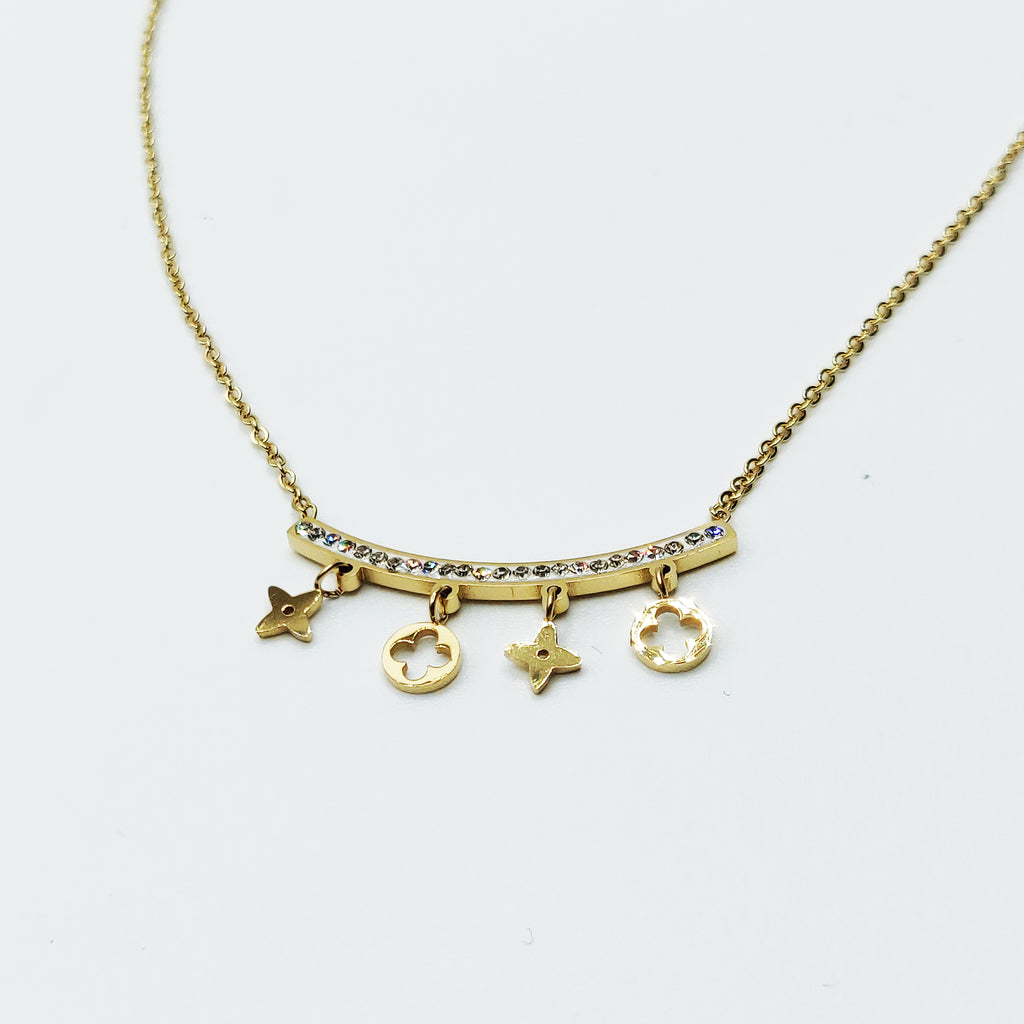 Collier Barre Cristaux Trèfles et Étoiles