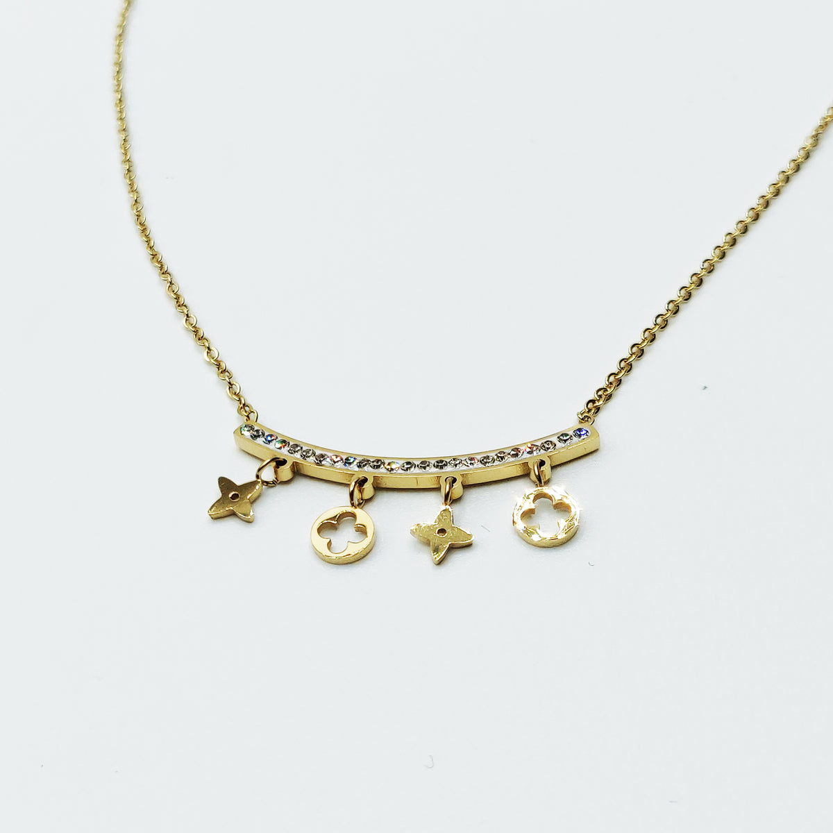 Collier Barre Cristaux Trèfles et Étoiles