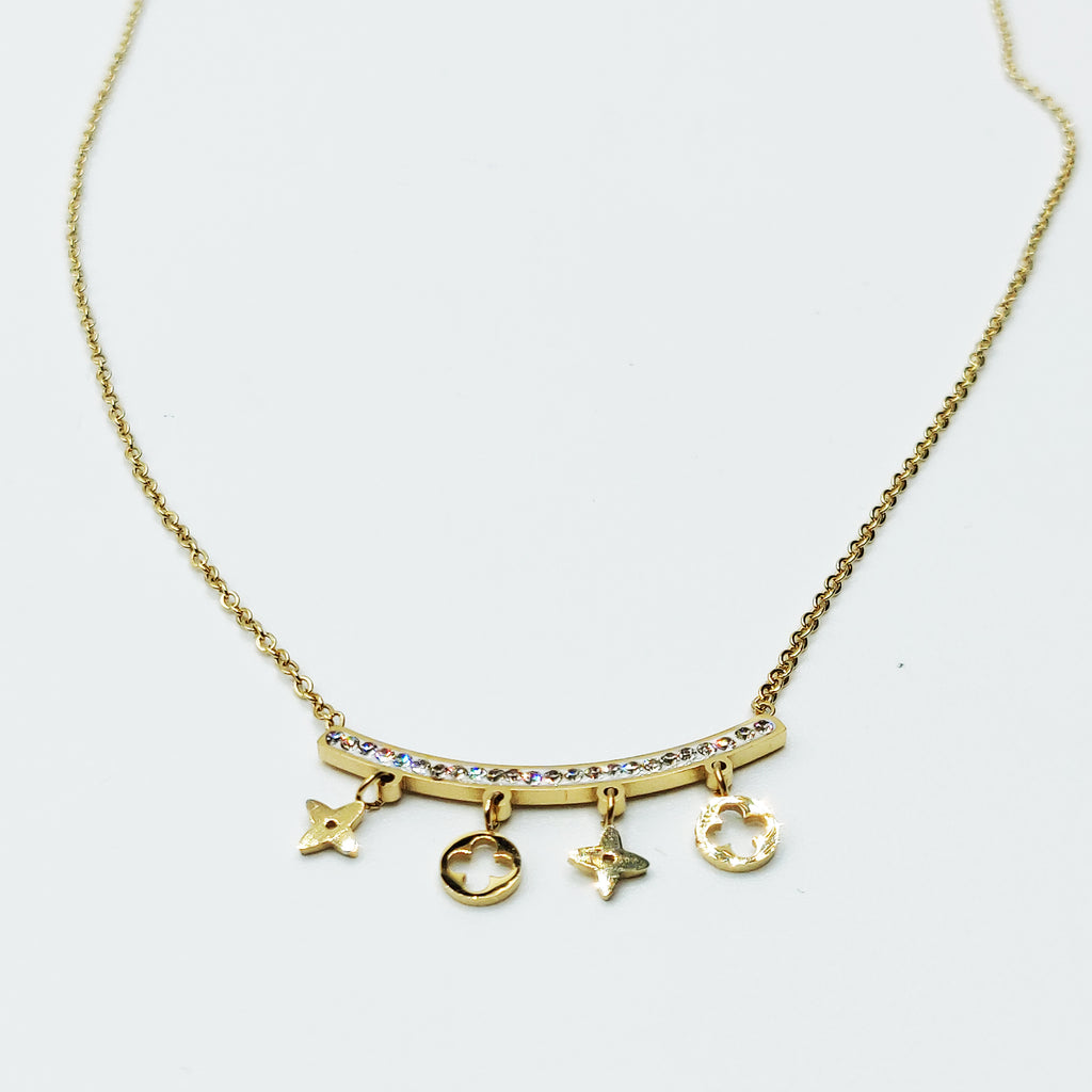 Collier Barre Cristaux Trèfles et Étoiles