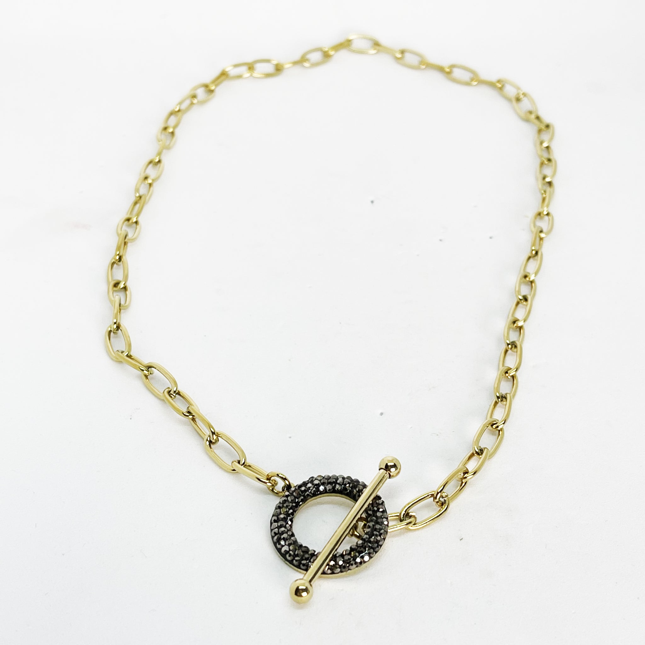 Collier Cercle Cristaux Noir et Barre