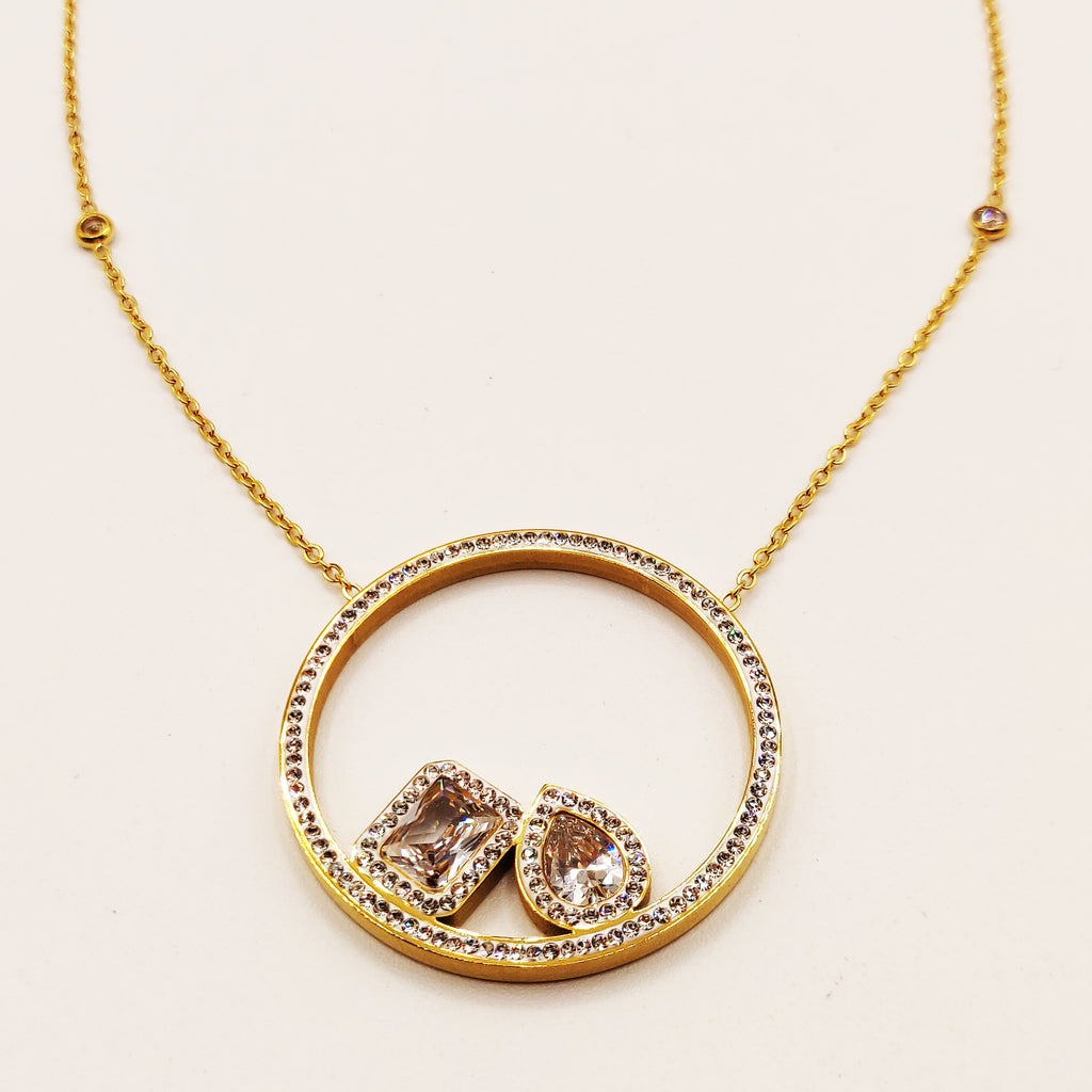 Collier Cercle Goutte et Rectangle Gros Cristaux