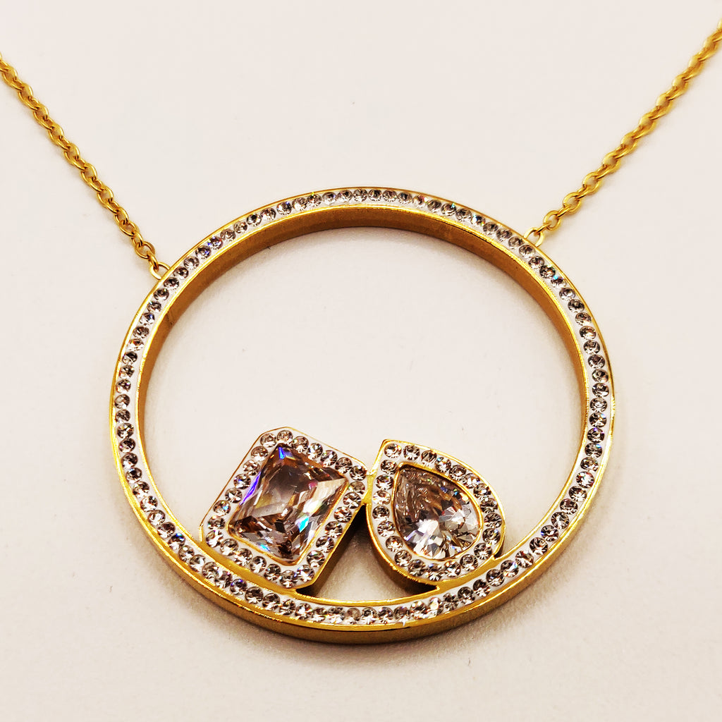 Collier Cercle Goutte et Rectangle Gros Cristaux
