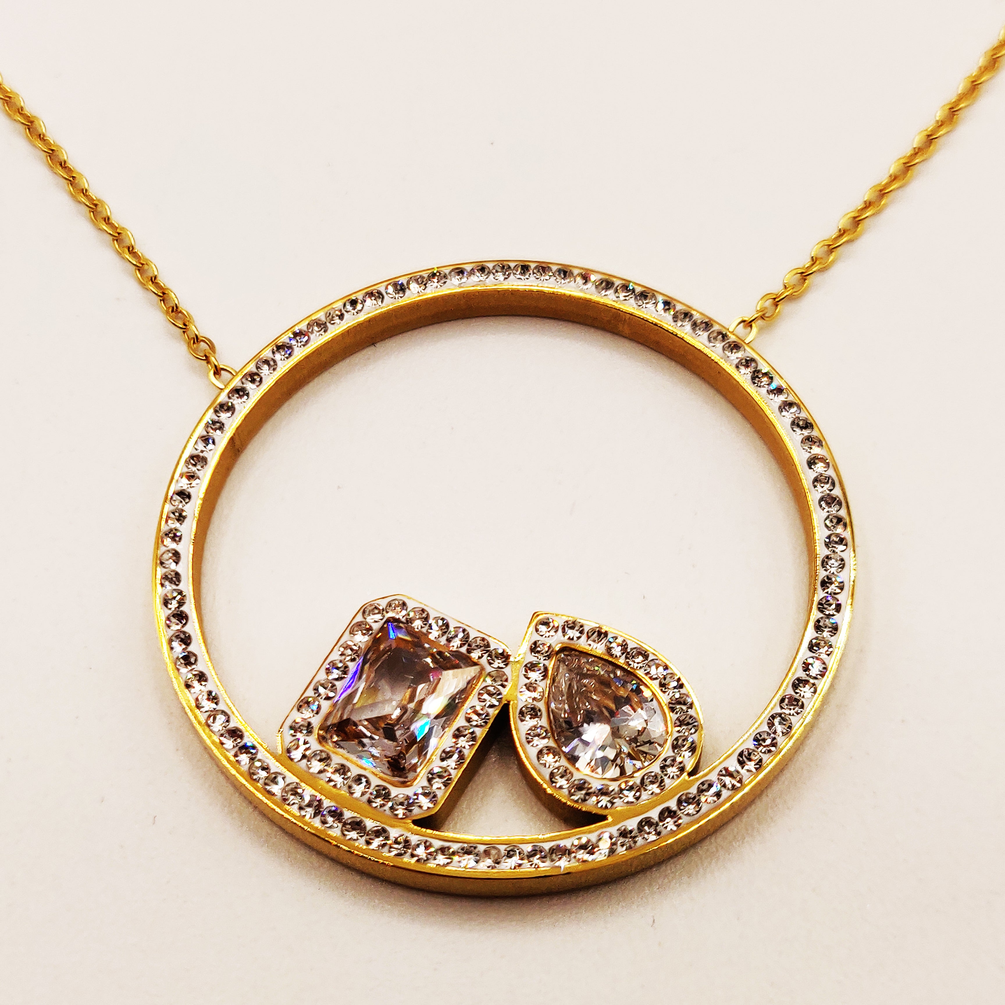 Collier Cercle Goutte et Rectangle Gros Cristaux