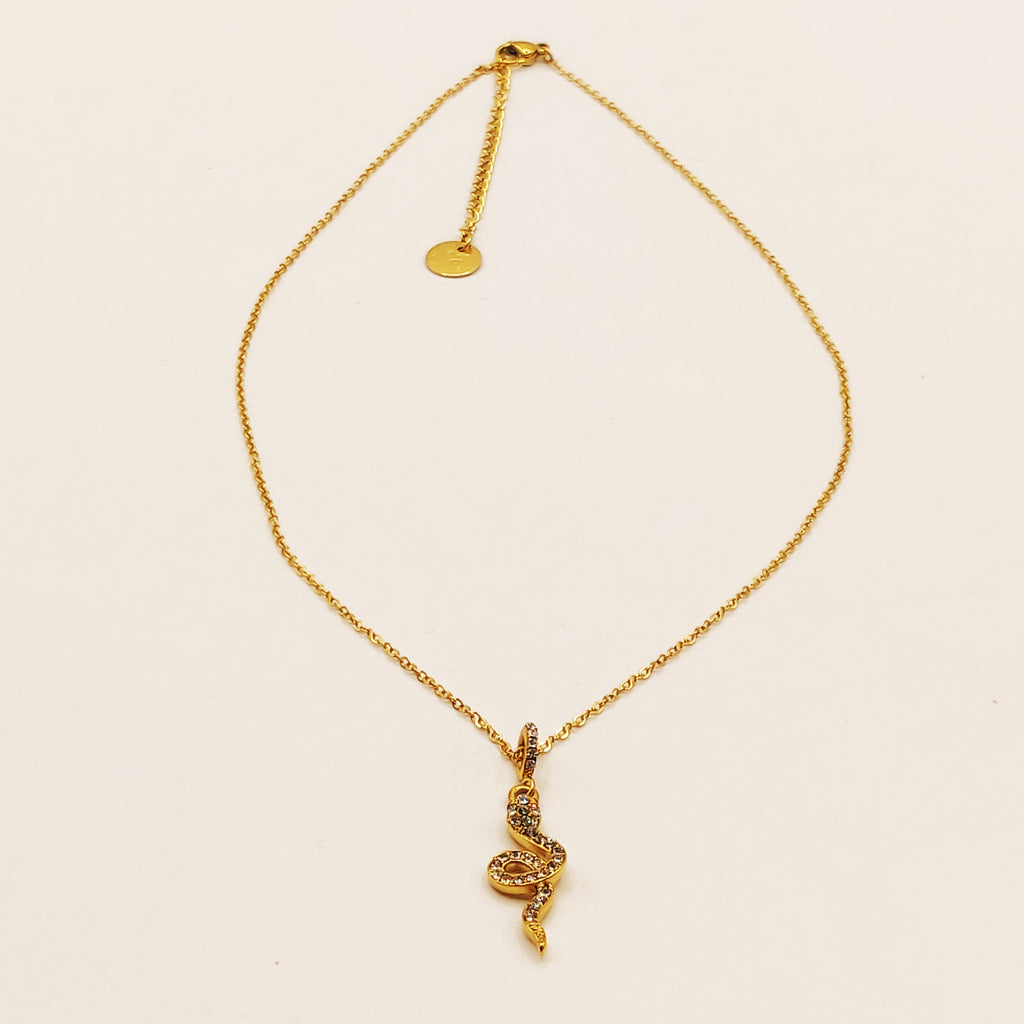 Collier Cercle et Serpent Cristaux Yeux Verts Luxe