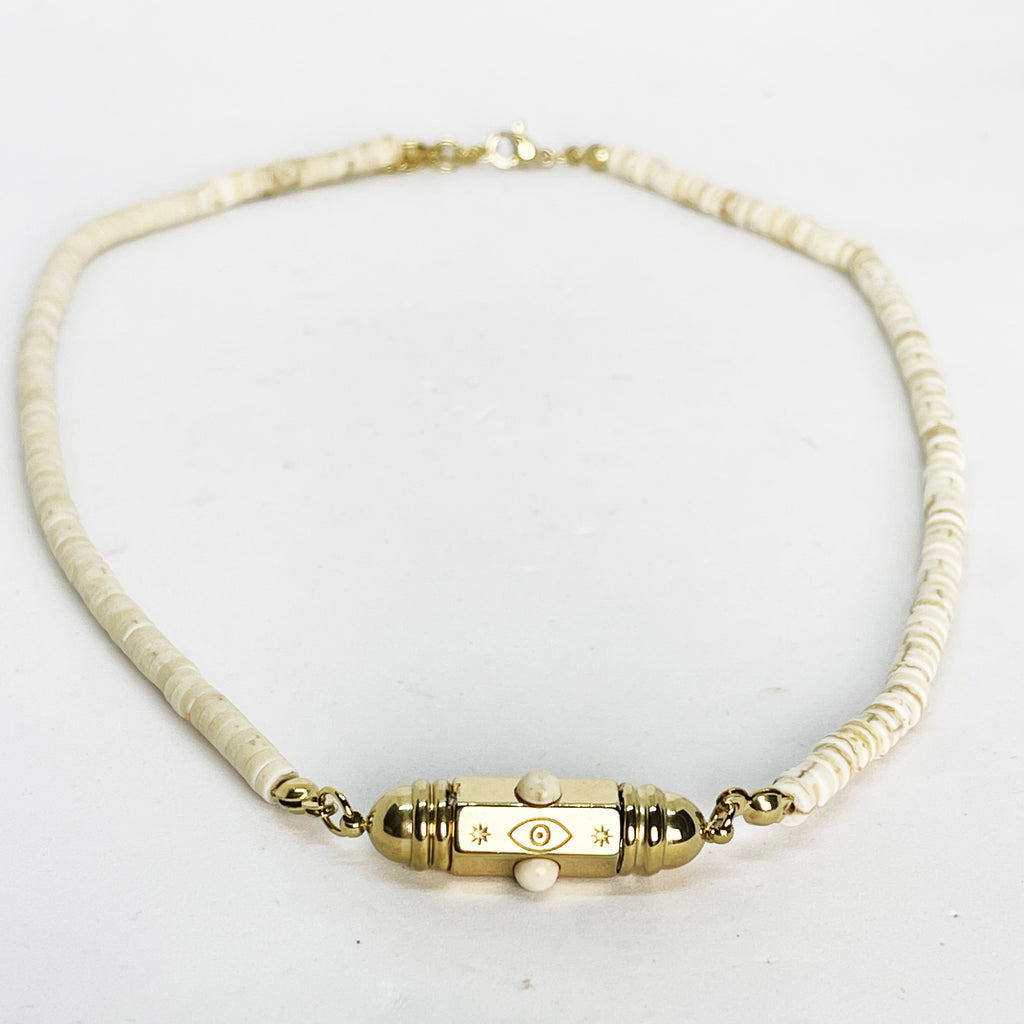 Collier Cercles Blancs et Cylindre Oeil