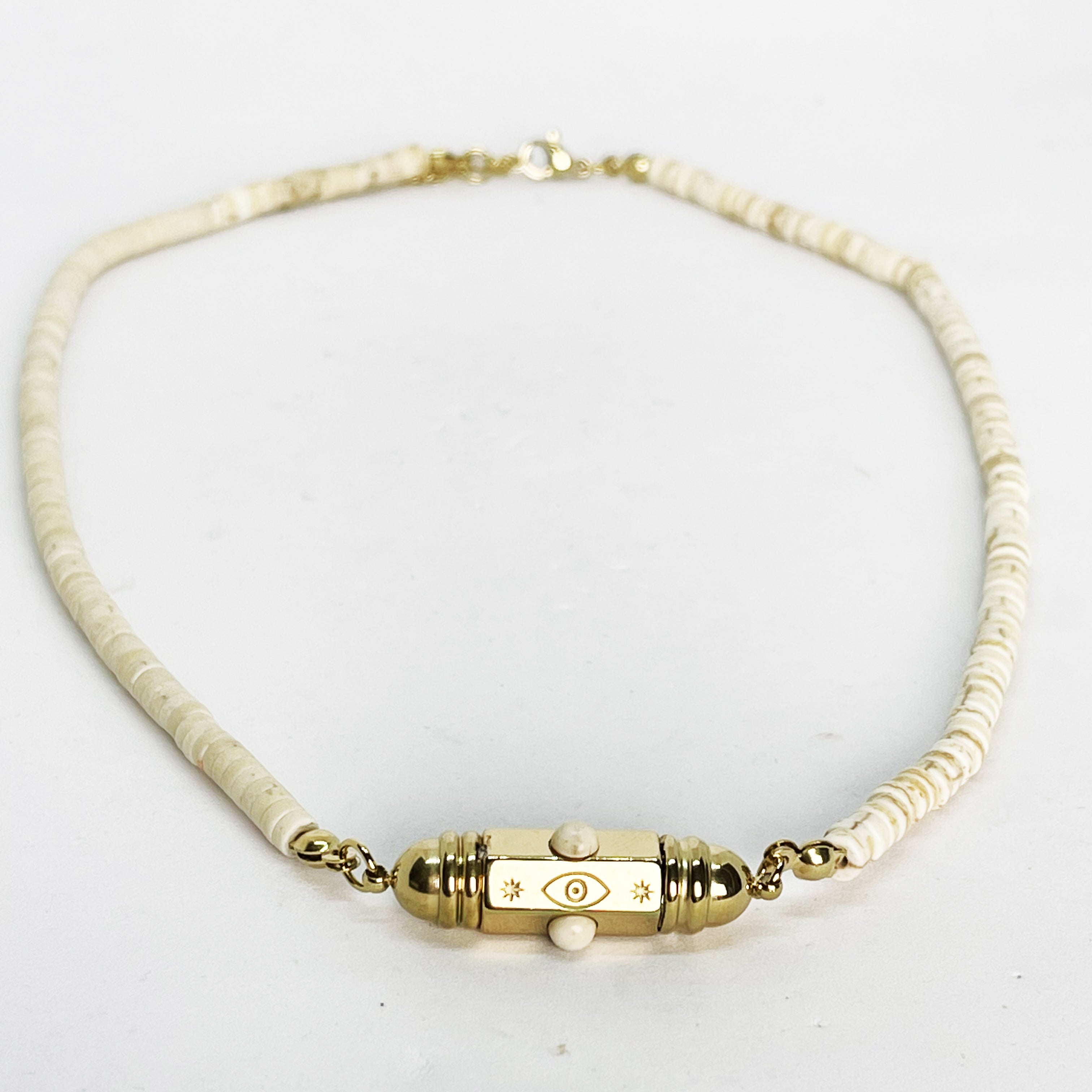 Collier Cercles Blancs et Cylindre Oeil