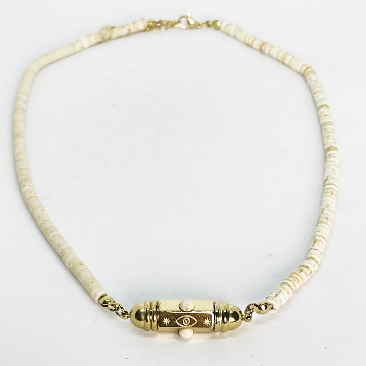 Collier Cercles Blancs et Cylindre Oeil