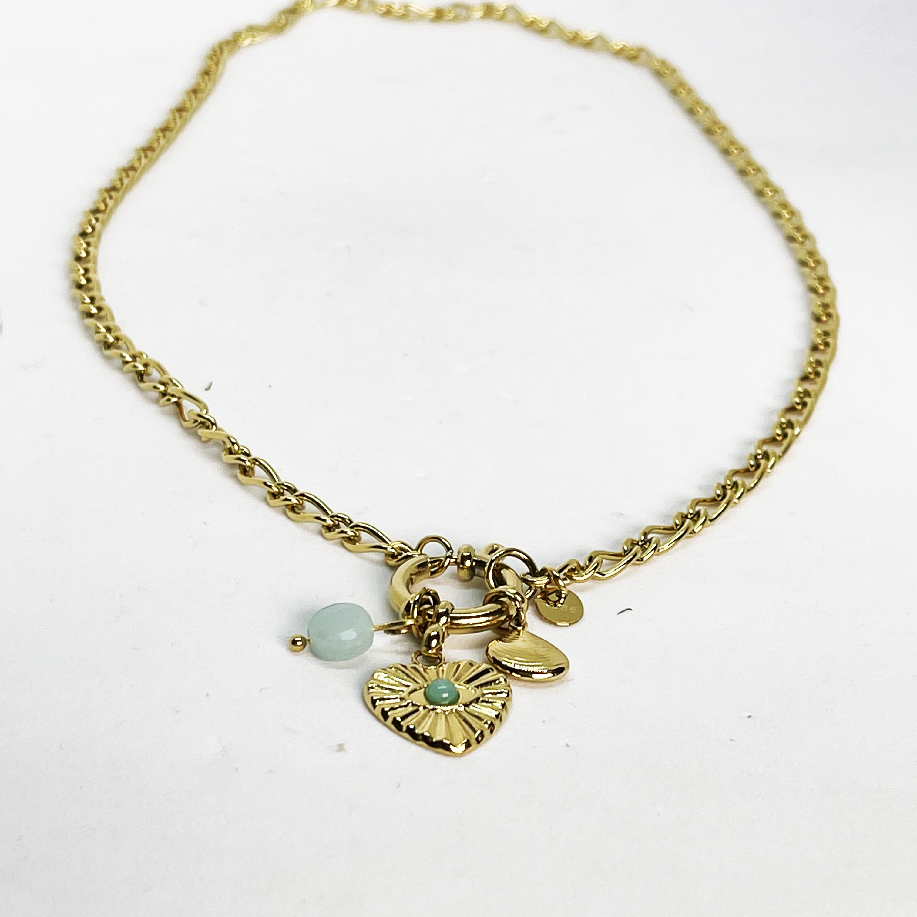 Collier Chaîne 3 Pendentifs Coeur Oeil Bleu