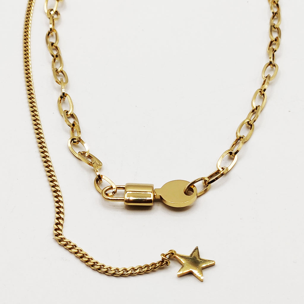 Collier Chaîne Cadenas et Clé Pendentif Étoile Luxe