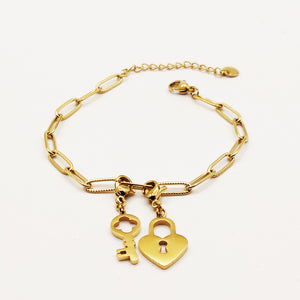 Bracelet Chaîne Cadenas Coeur et Clé
