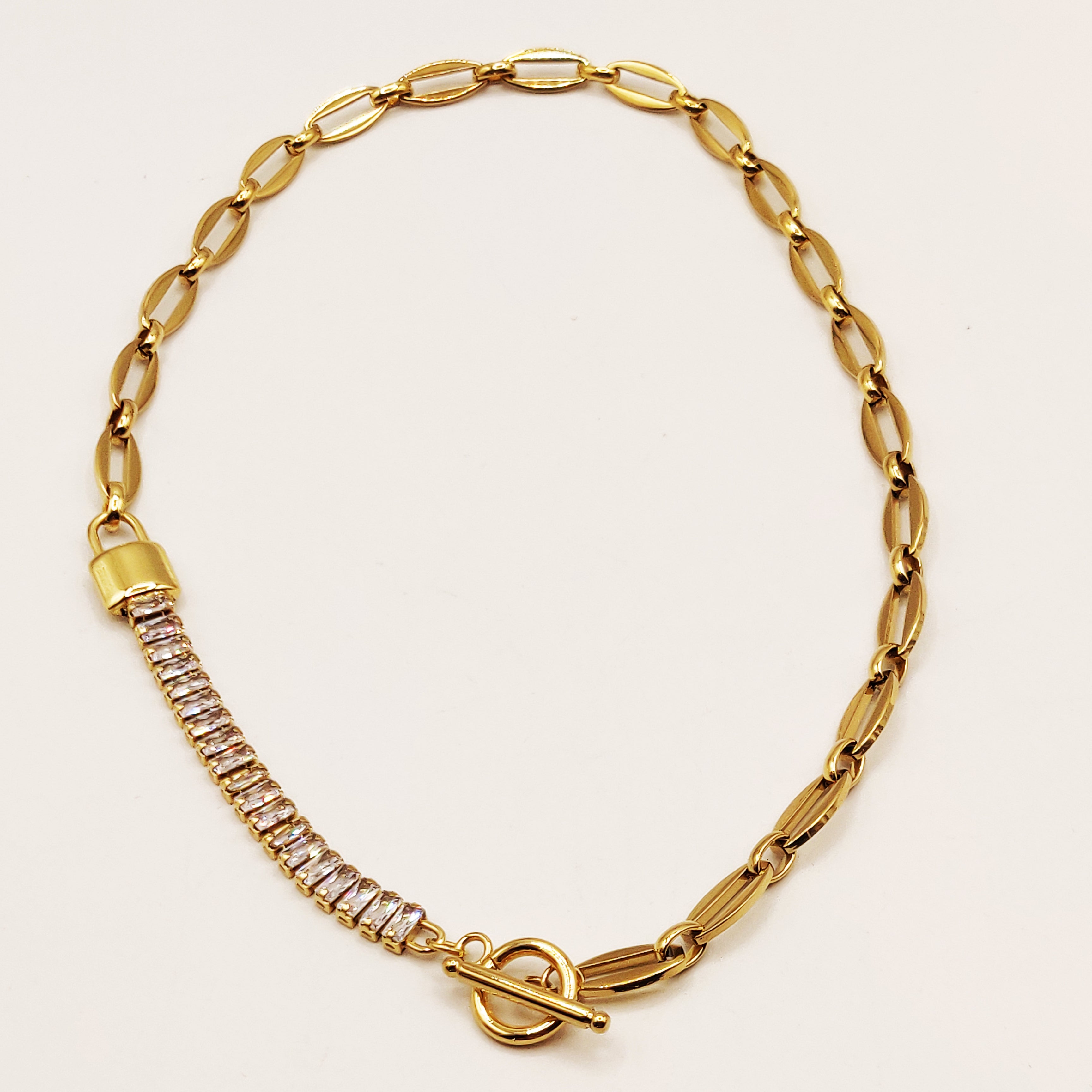 Collier Chaîne Cadenas Multi Cristaux Rectangulaires Luxe