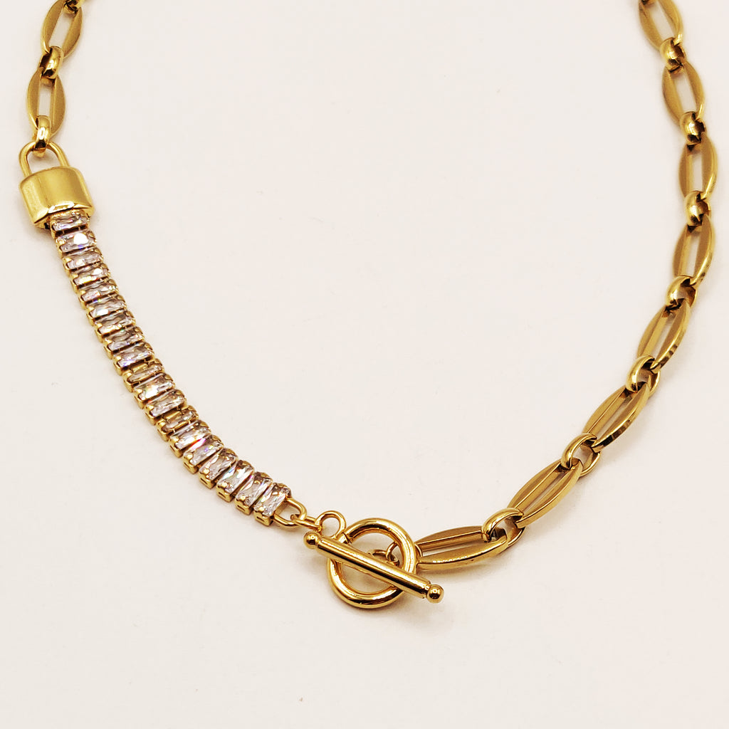 Collier Chaîne Cadenas Multi Cristaux Rectangulaires Luxe